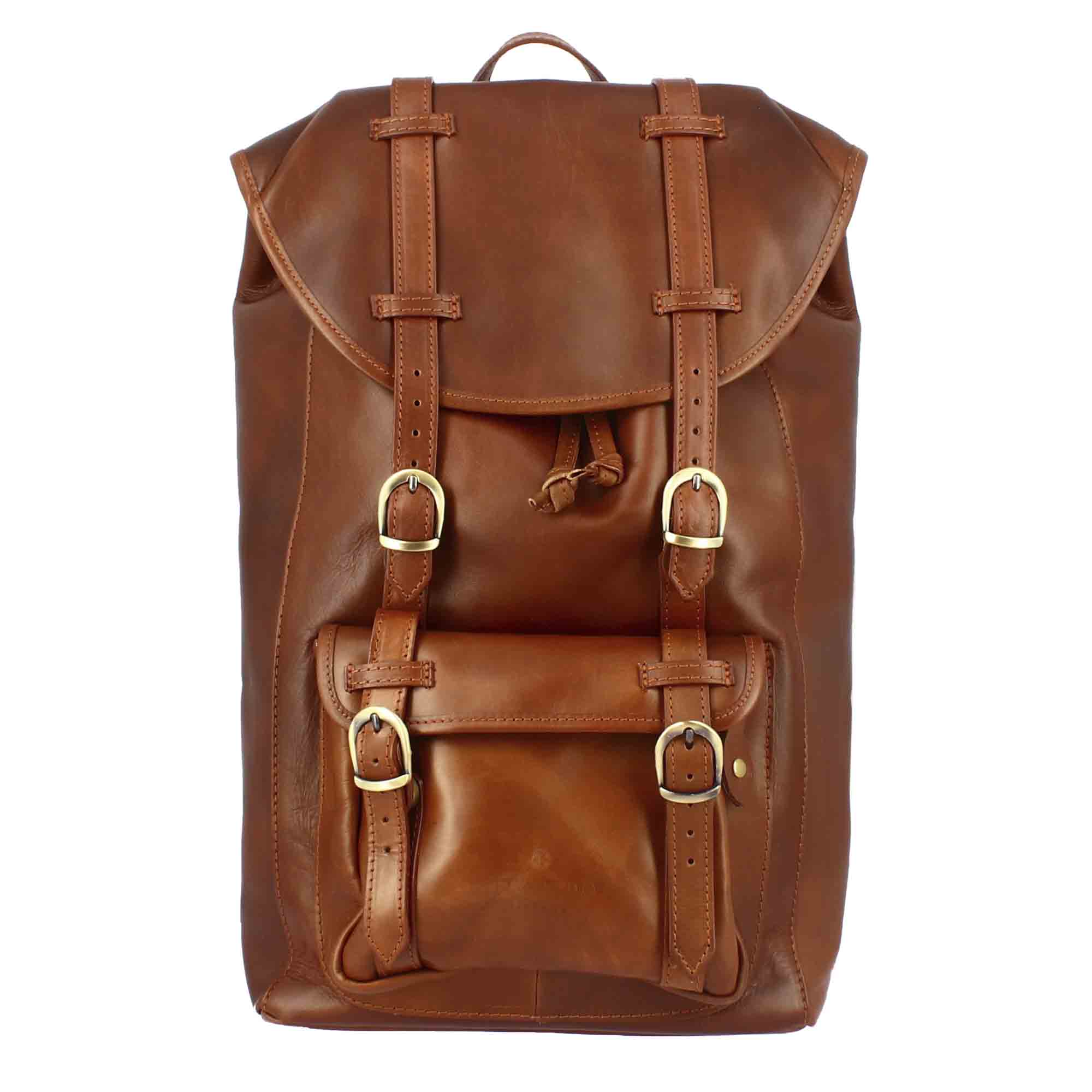 Sac à dos de voyage en cuir marron avec boucles