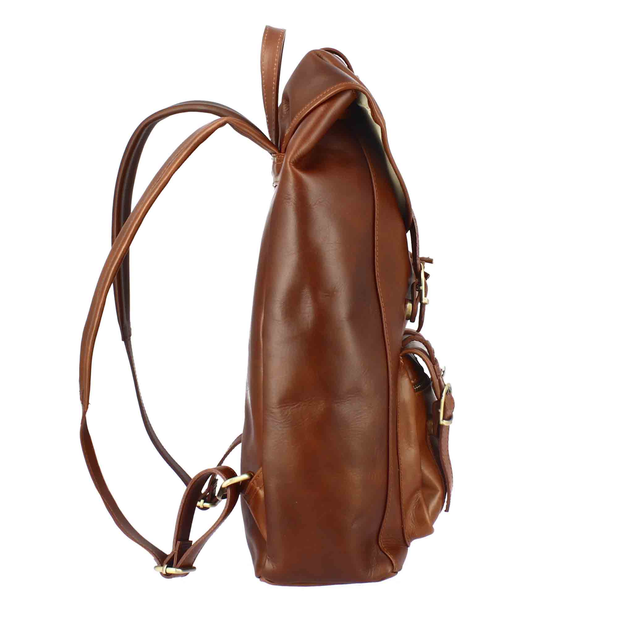 Sac à dos de voyage en cuir marron avec boucles