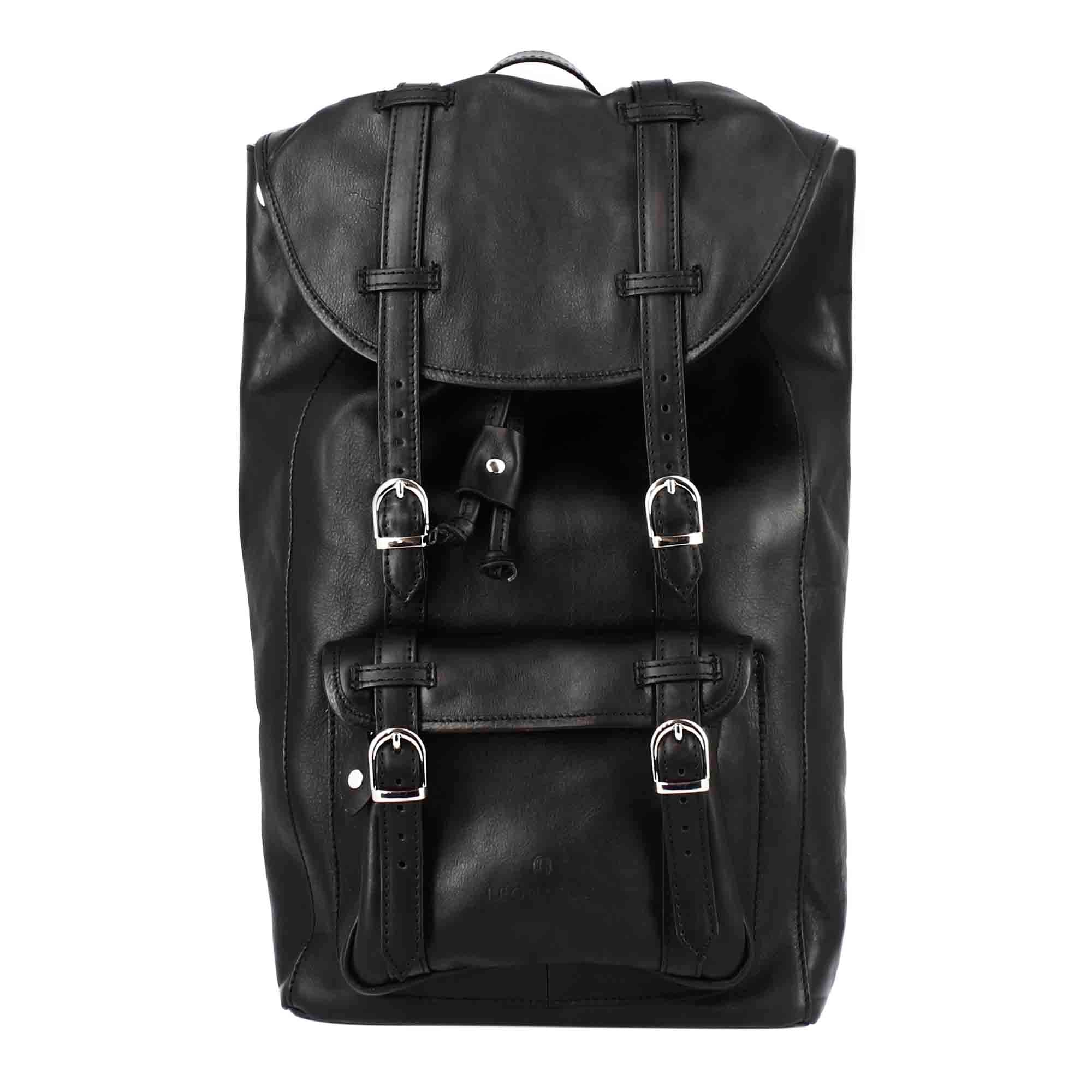 Sac à dos de voyage en cuir noir avec boucles