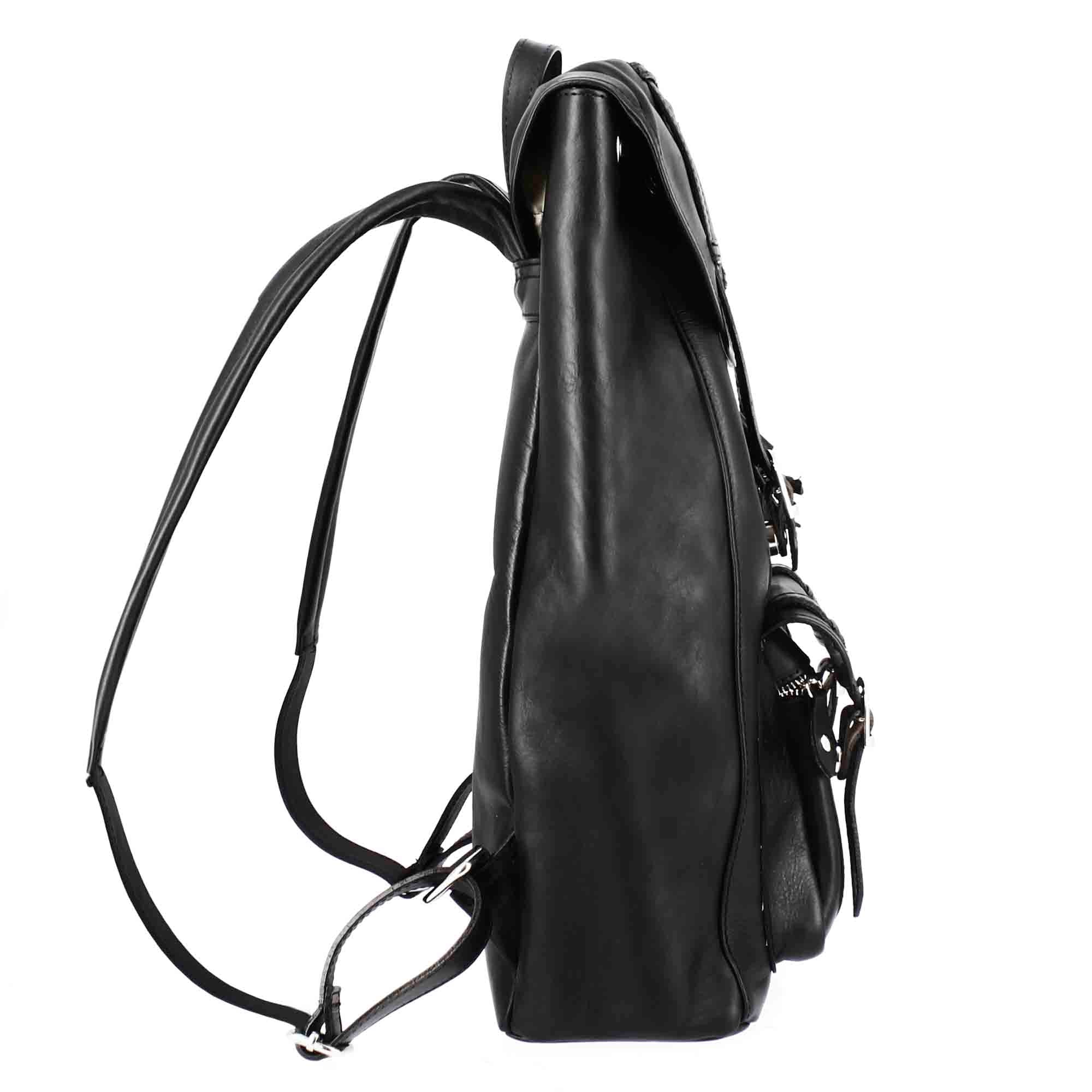 Sac à dos de voyage en cuir noir avec boucles