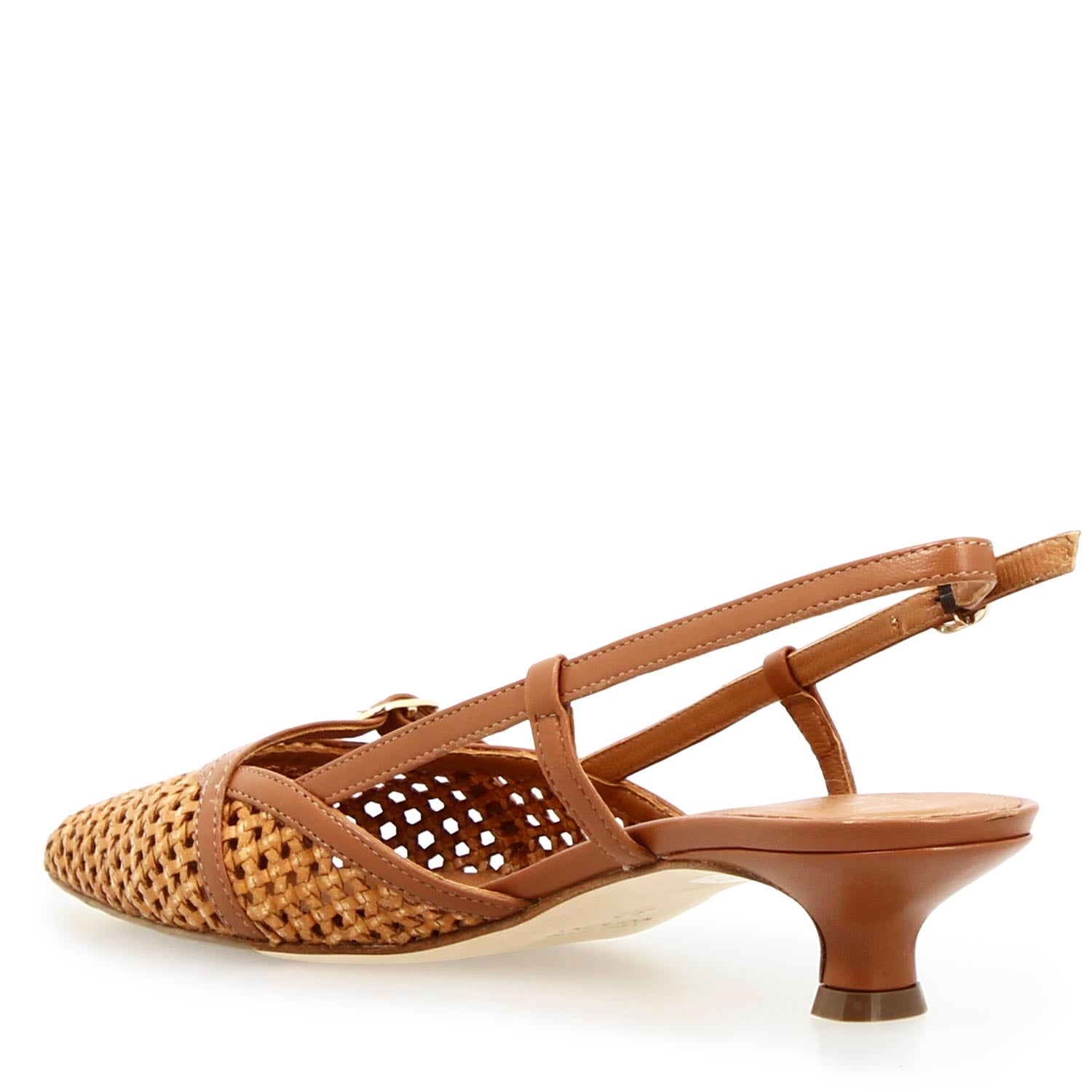Aminta Sandalo slingback artigianale in pelle intrecciata marrone - LeonardoShoes