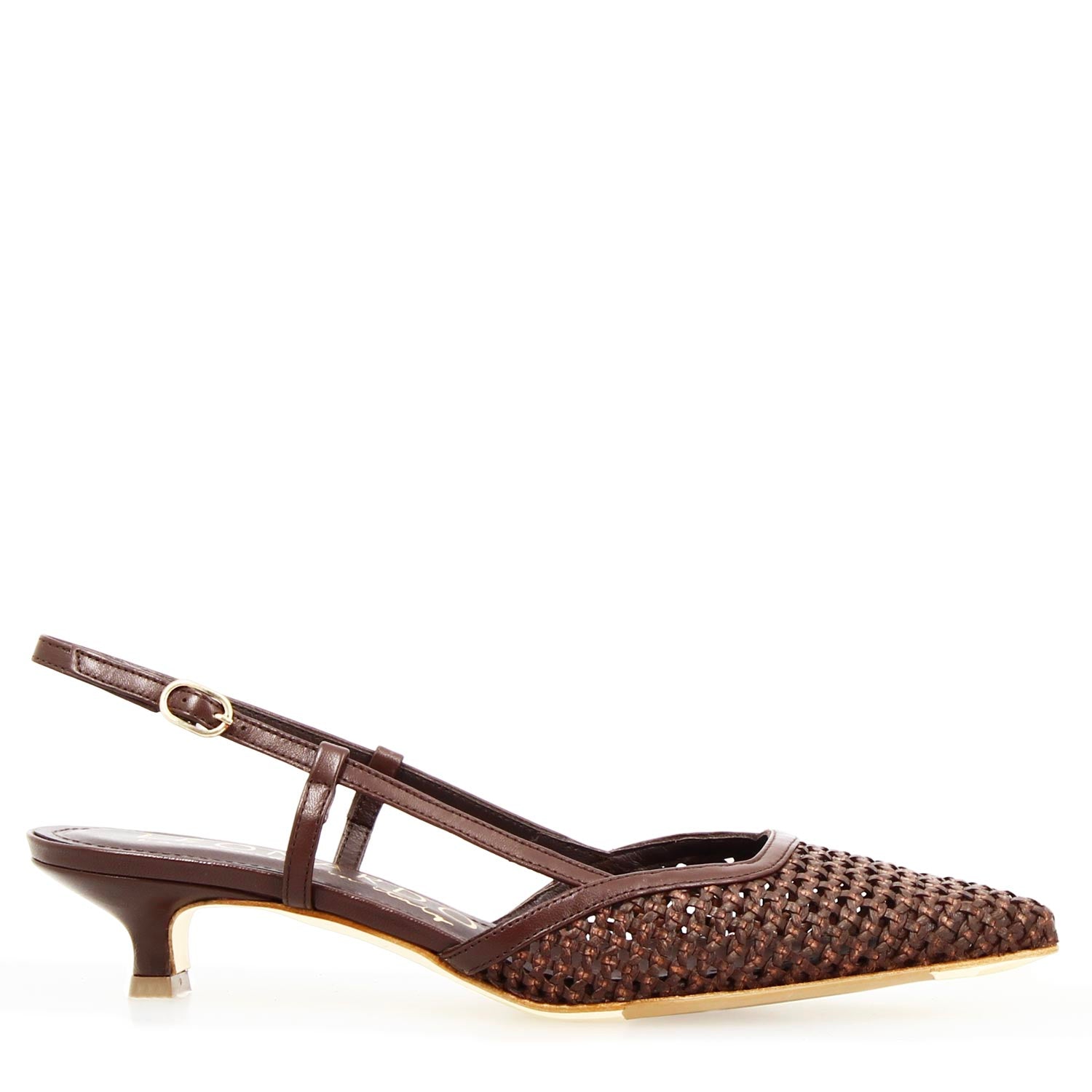 Aminta Sandale à bride arrière artisanal en cuir tressé marron