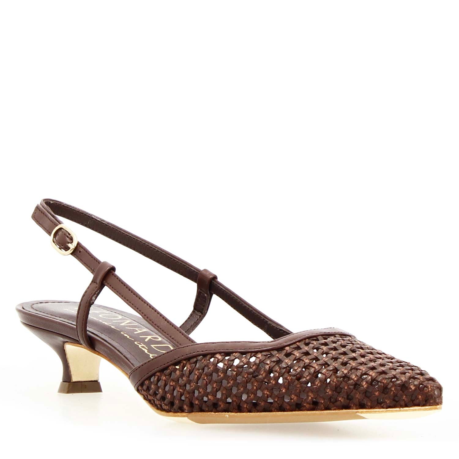 Aminta Sandale à bride arrière artisanal en cuir tressé marron