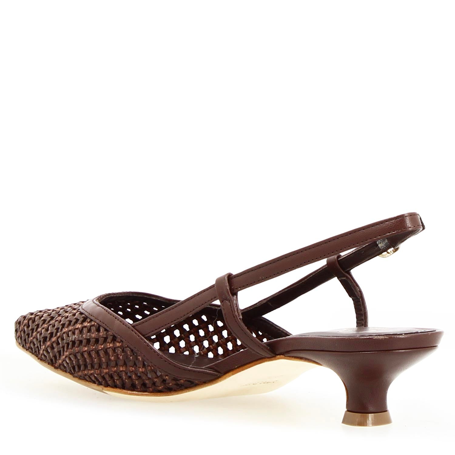 Aminta Sandale à bride arrière artisanal en cuir tressé marron