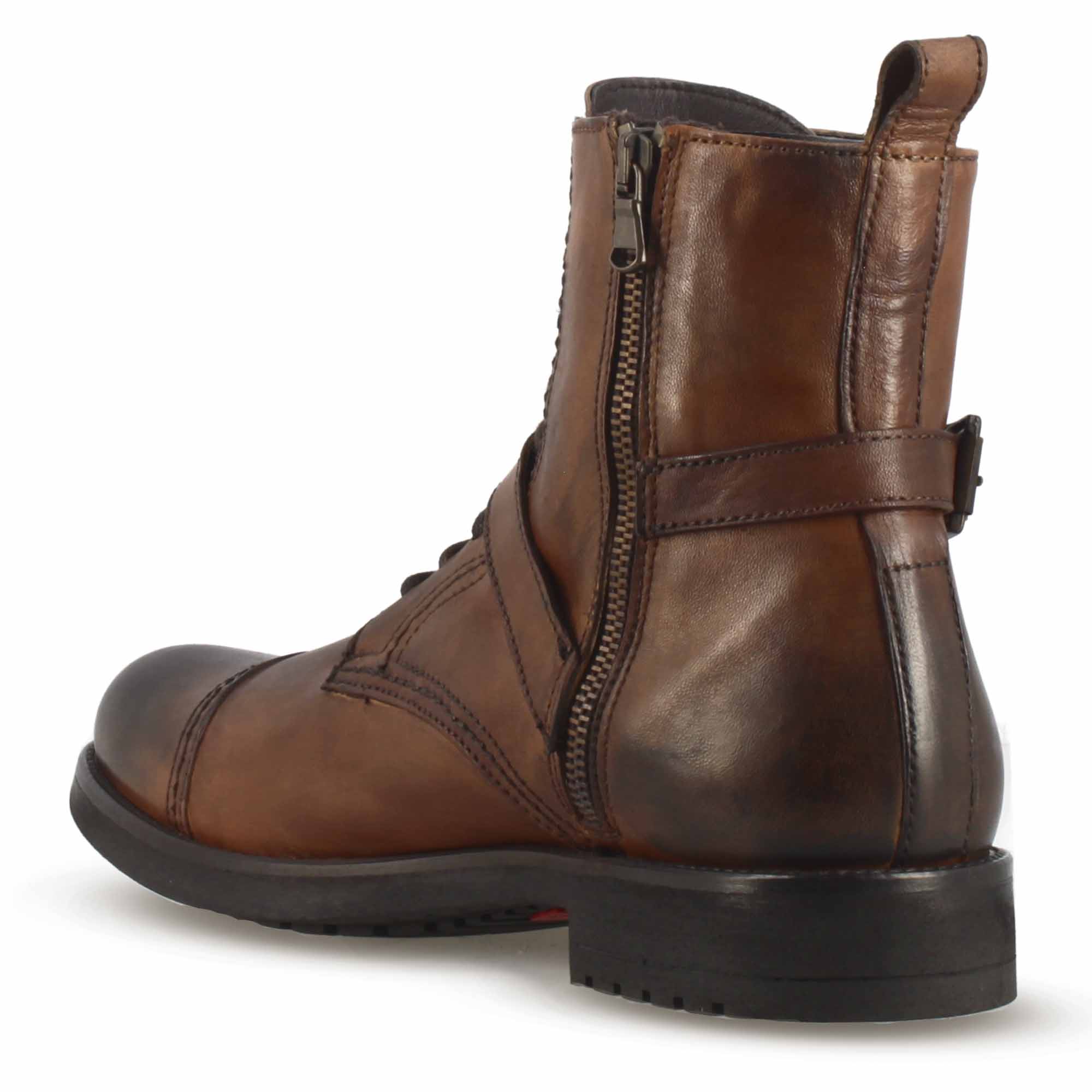 Men's brown leather amphibian with rubber sole