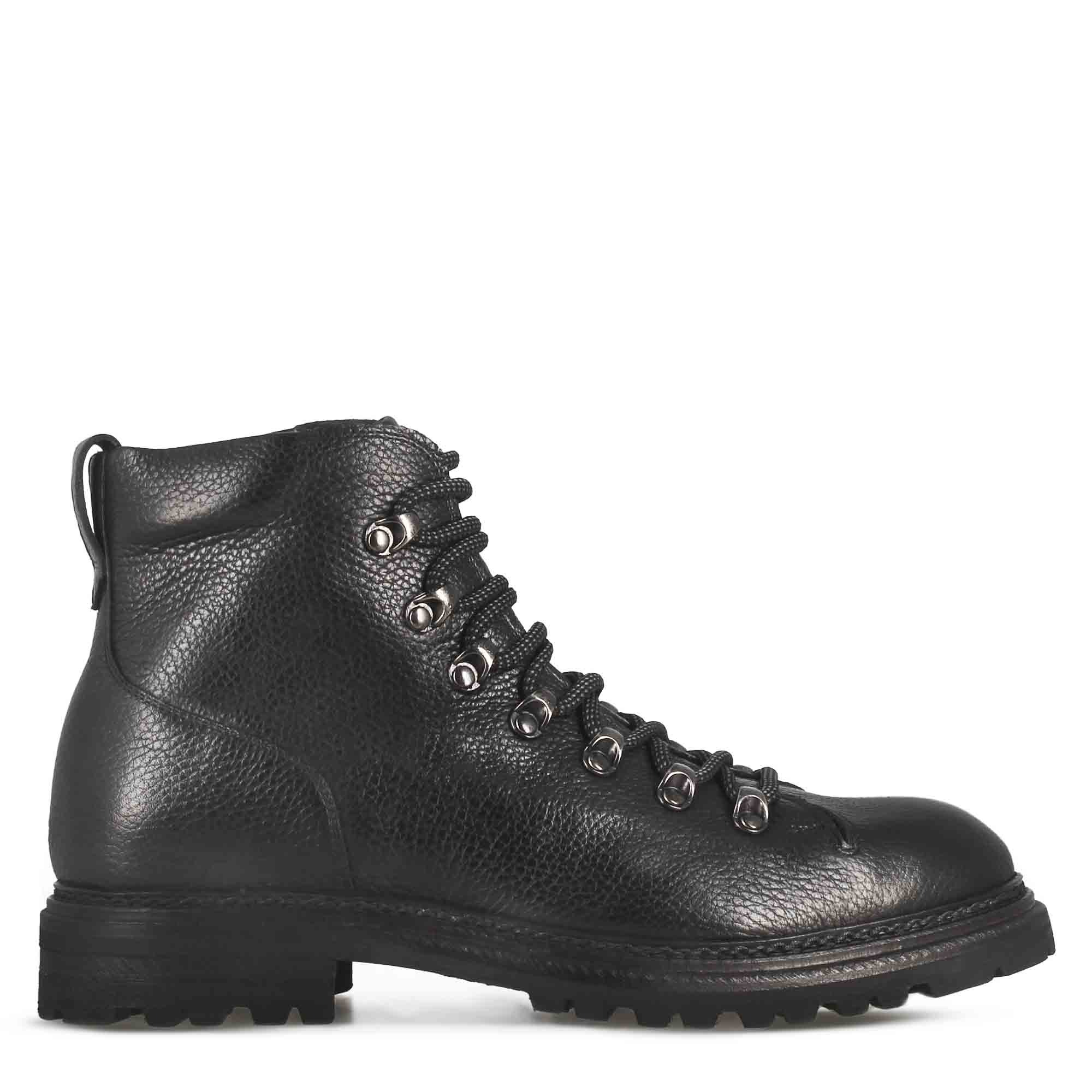 Black leather amphibian with lacing and rubber sole