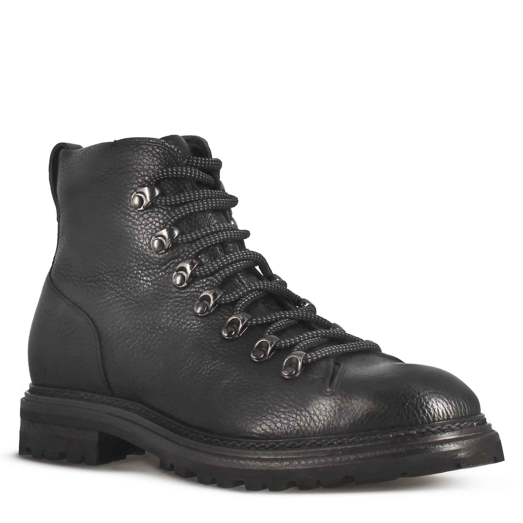 Black leather amphibian with lacing and rubber sole