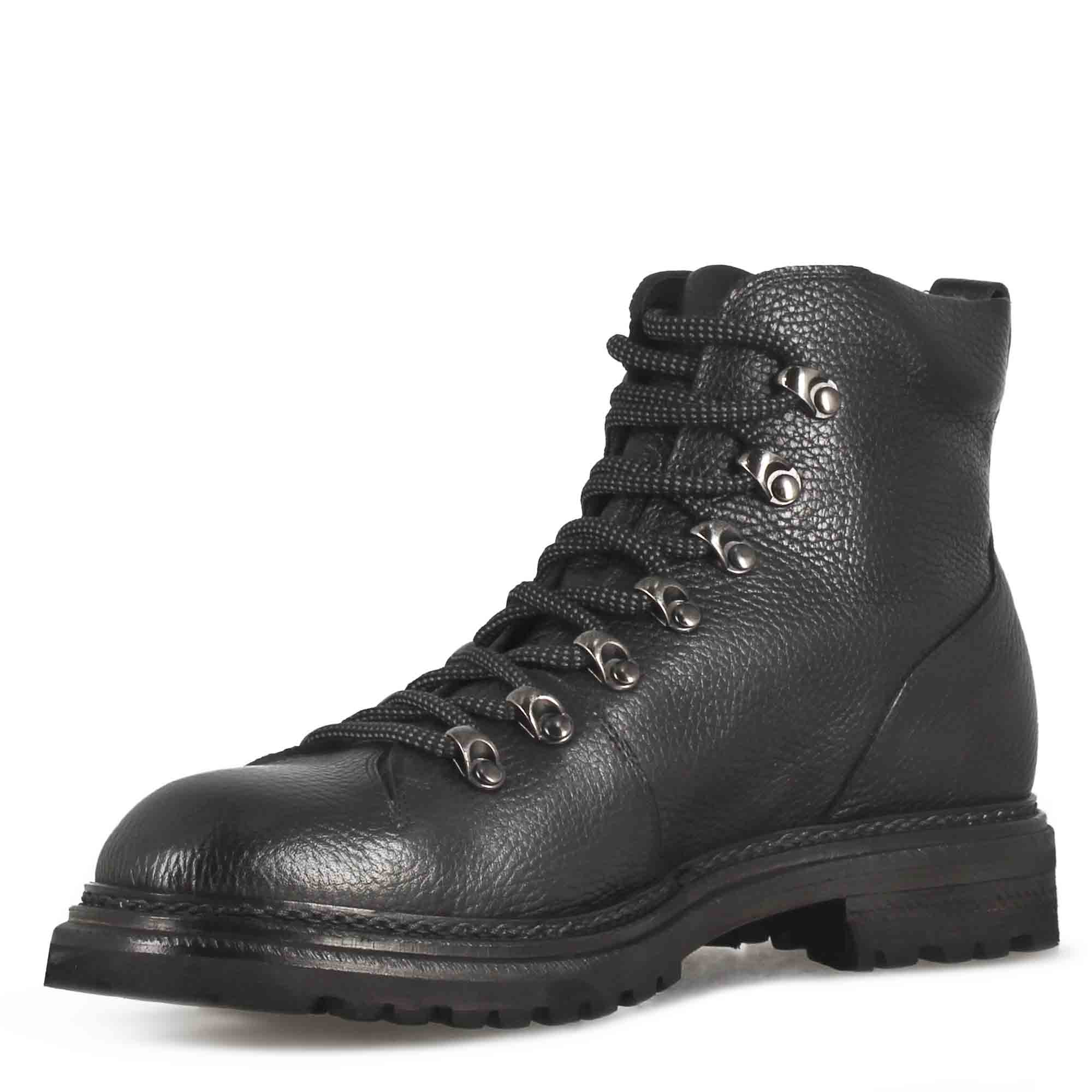Black leather amphibian with lacing and rubber sole