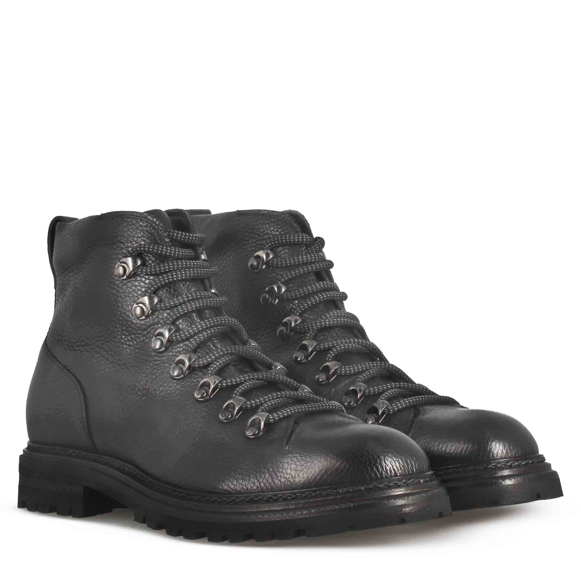 Black leather amphibian with lacing and rubber sole