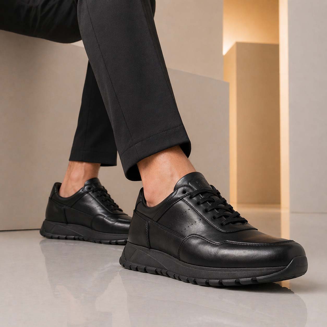 Ateneo sneakers in black leather for men