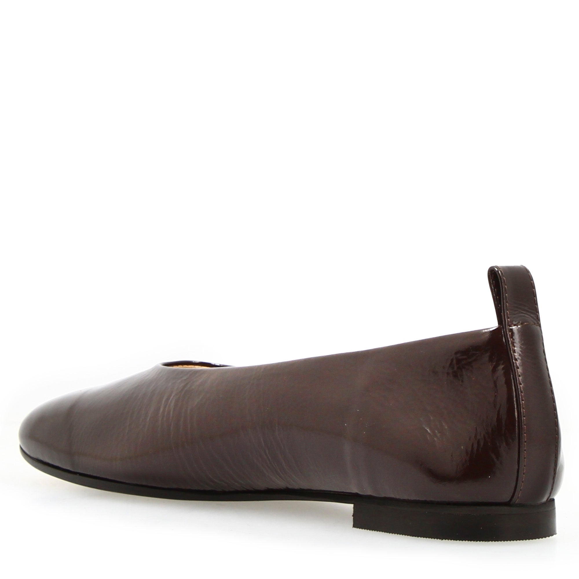 Women's handmade ballerina flat in dark brown shiny leather