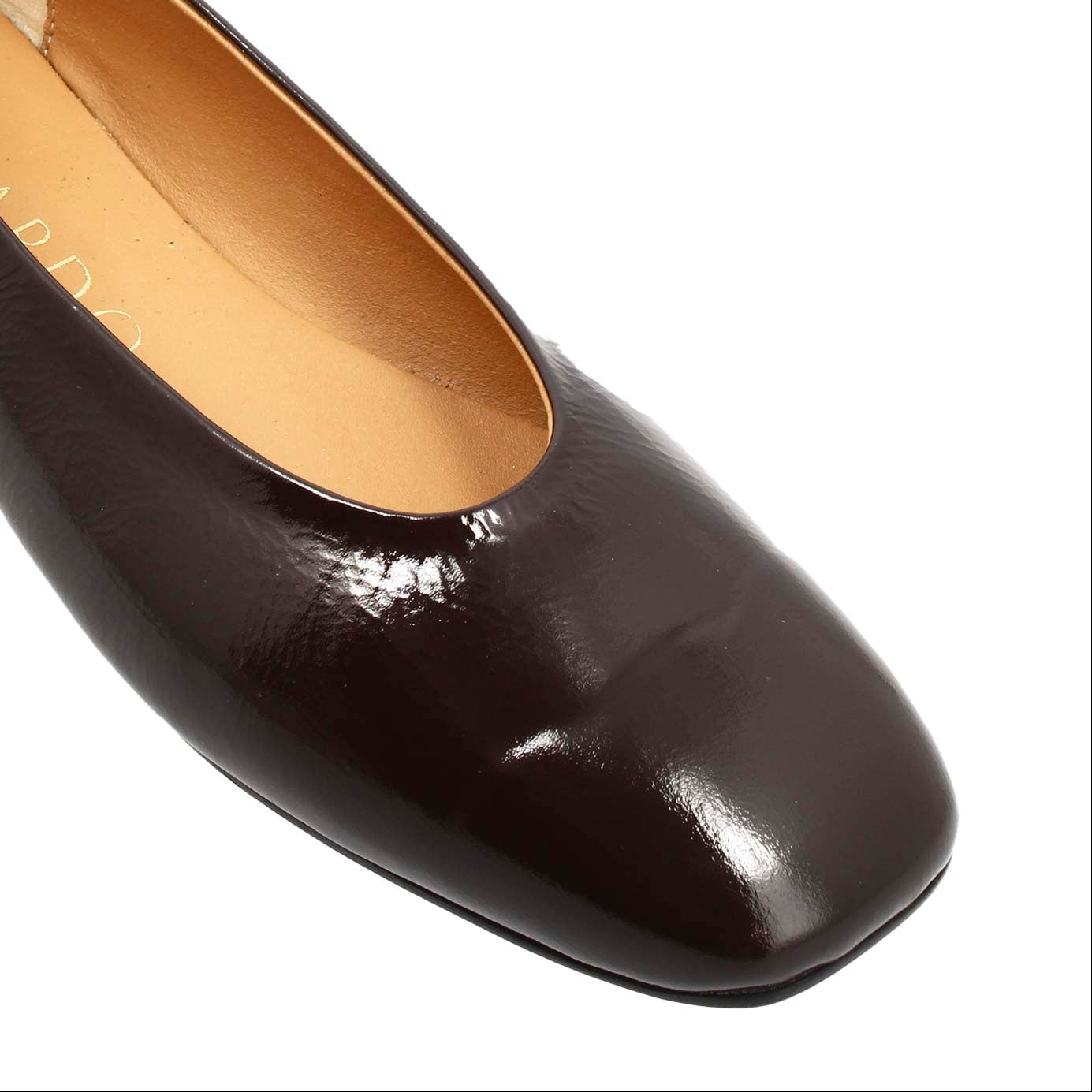 Women's handmade ballerina flat in dark brown shiny leather