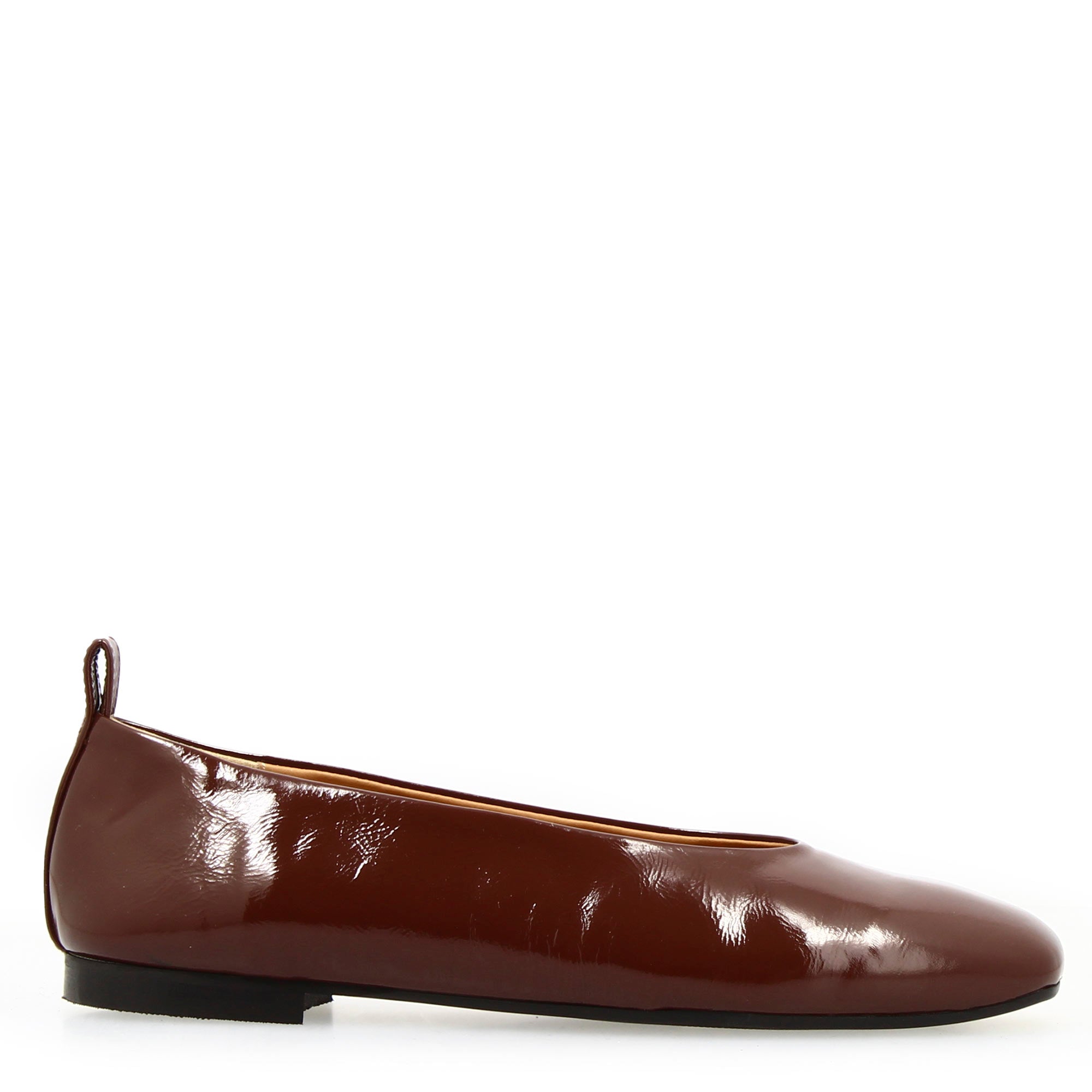 Ballerina artigianale da donna in pelle lucida marrone