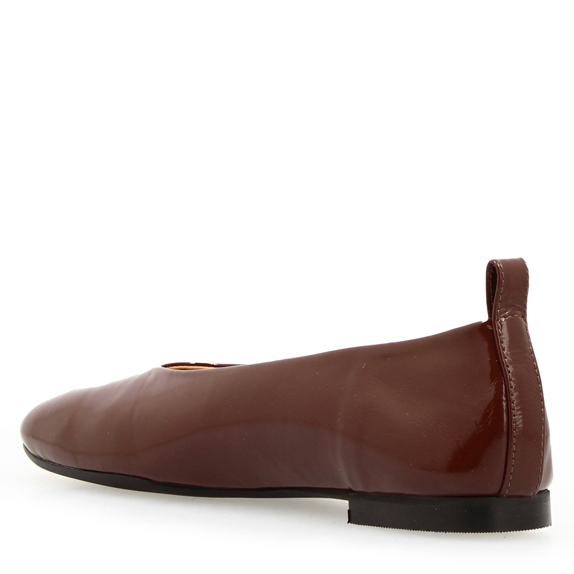 Women's handmade ballerina flat in brown shiny leather