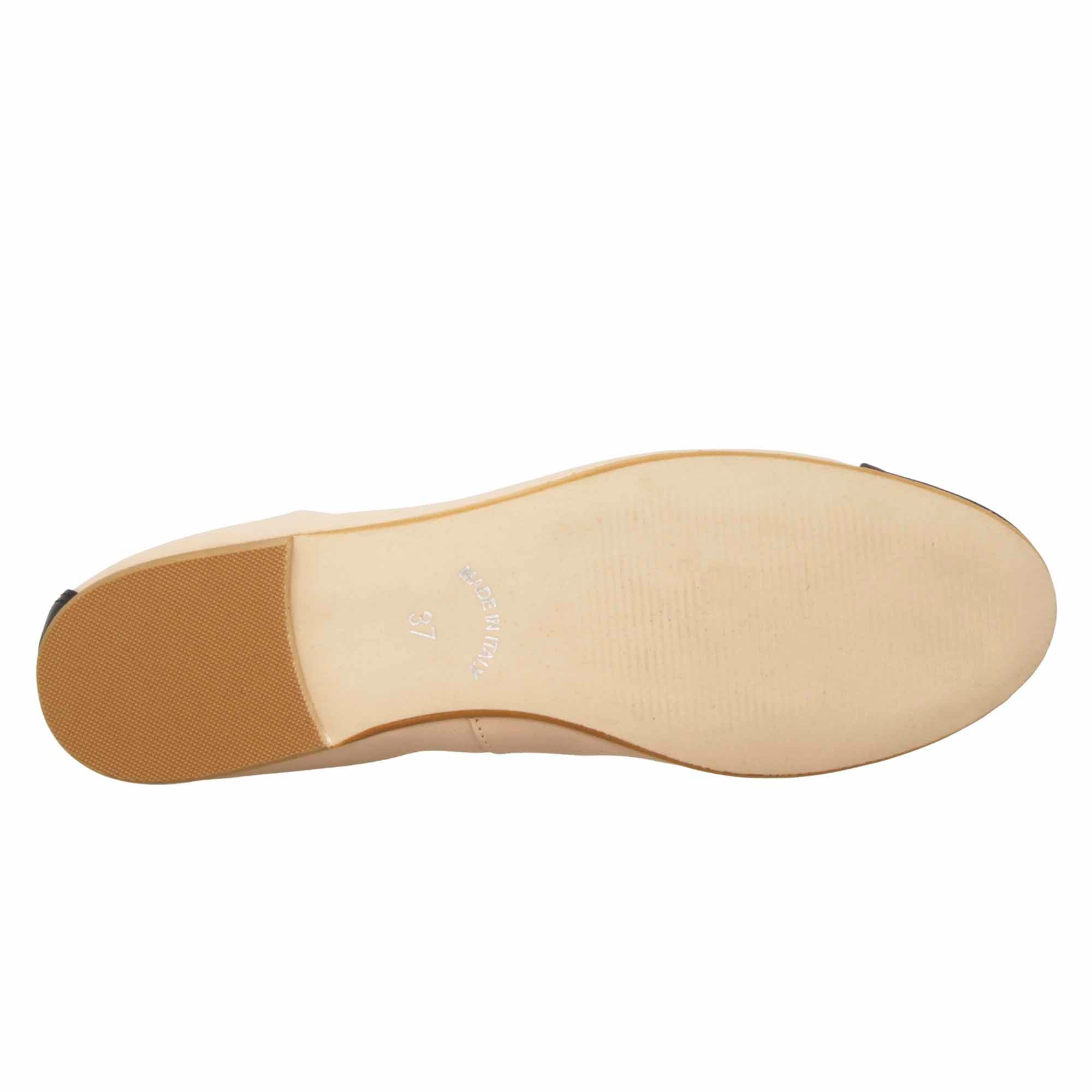 Ballerina artigianale tacco basso beige e nero