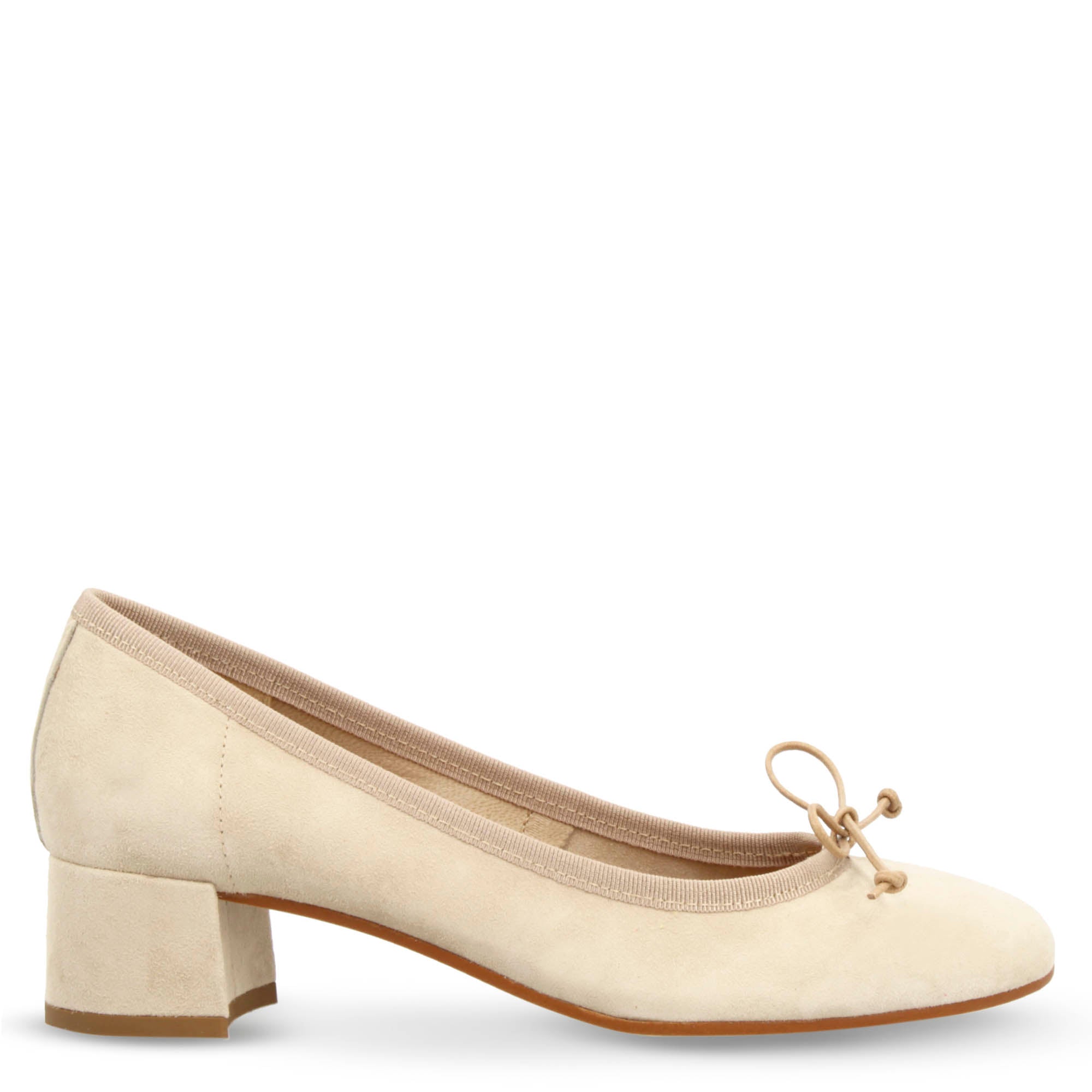 Ballerine à talon moyen fabriquée à la main en daim beige