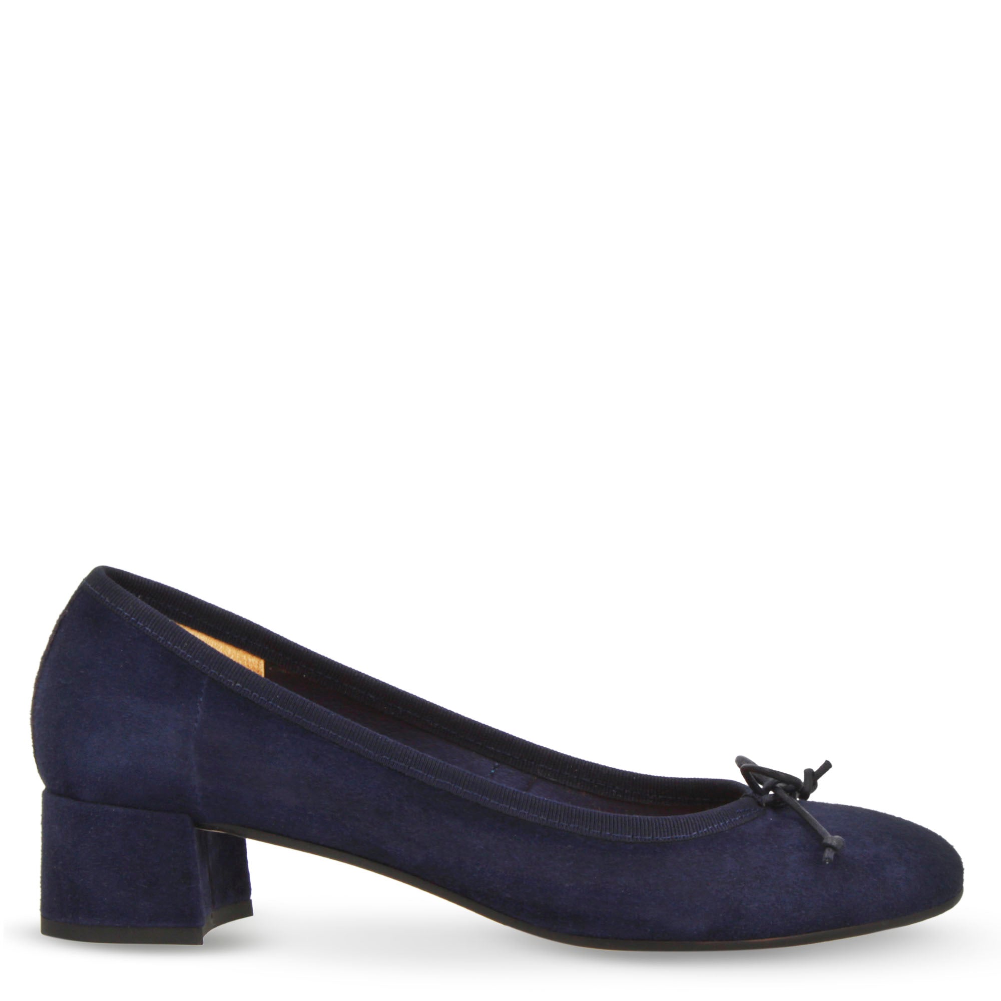 Ballerine à talon moyen fabriquée à la main en daim bleu