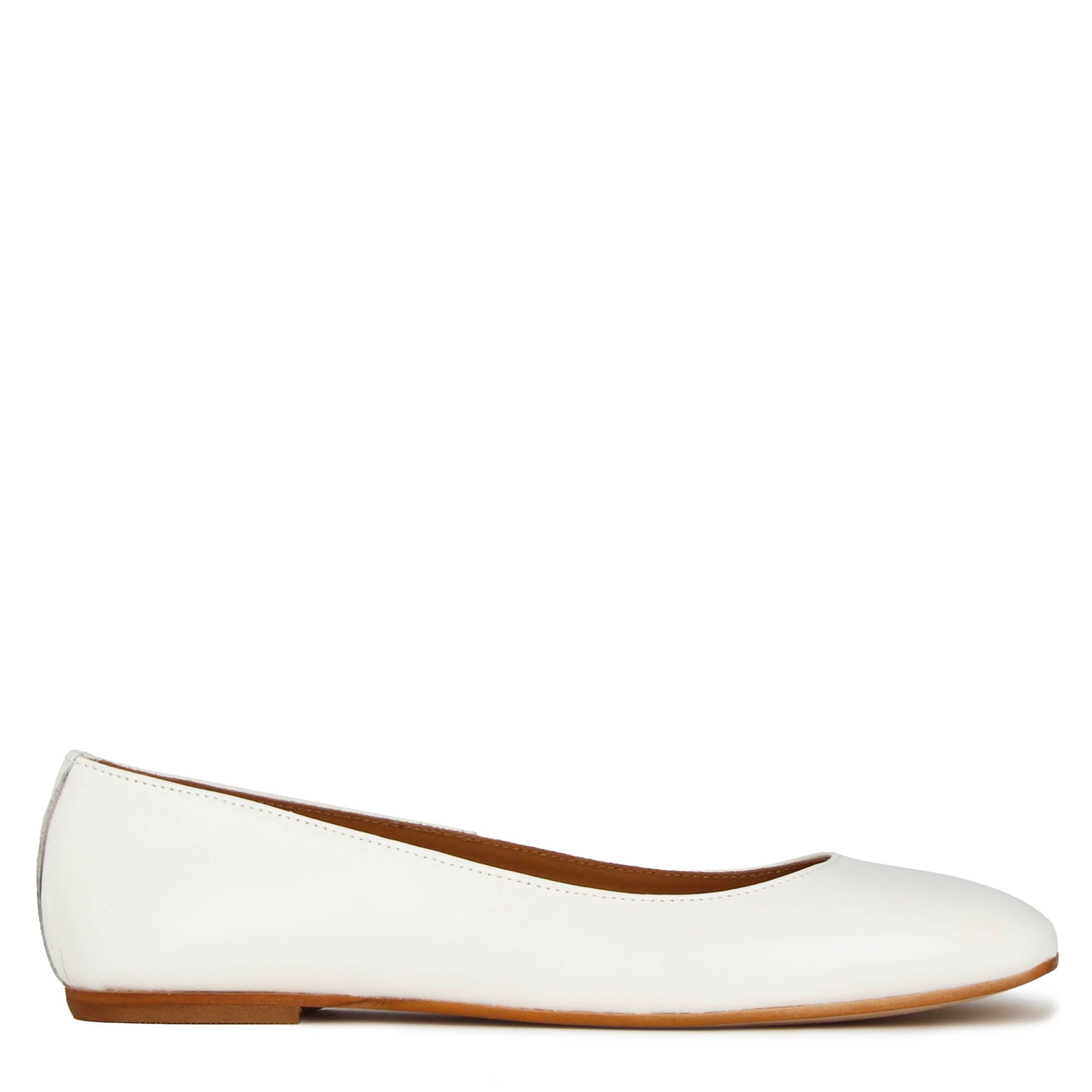 Handmade women's casual ballet flat in white smooth leather