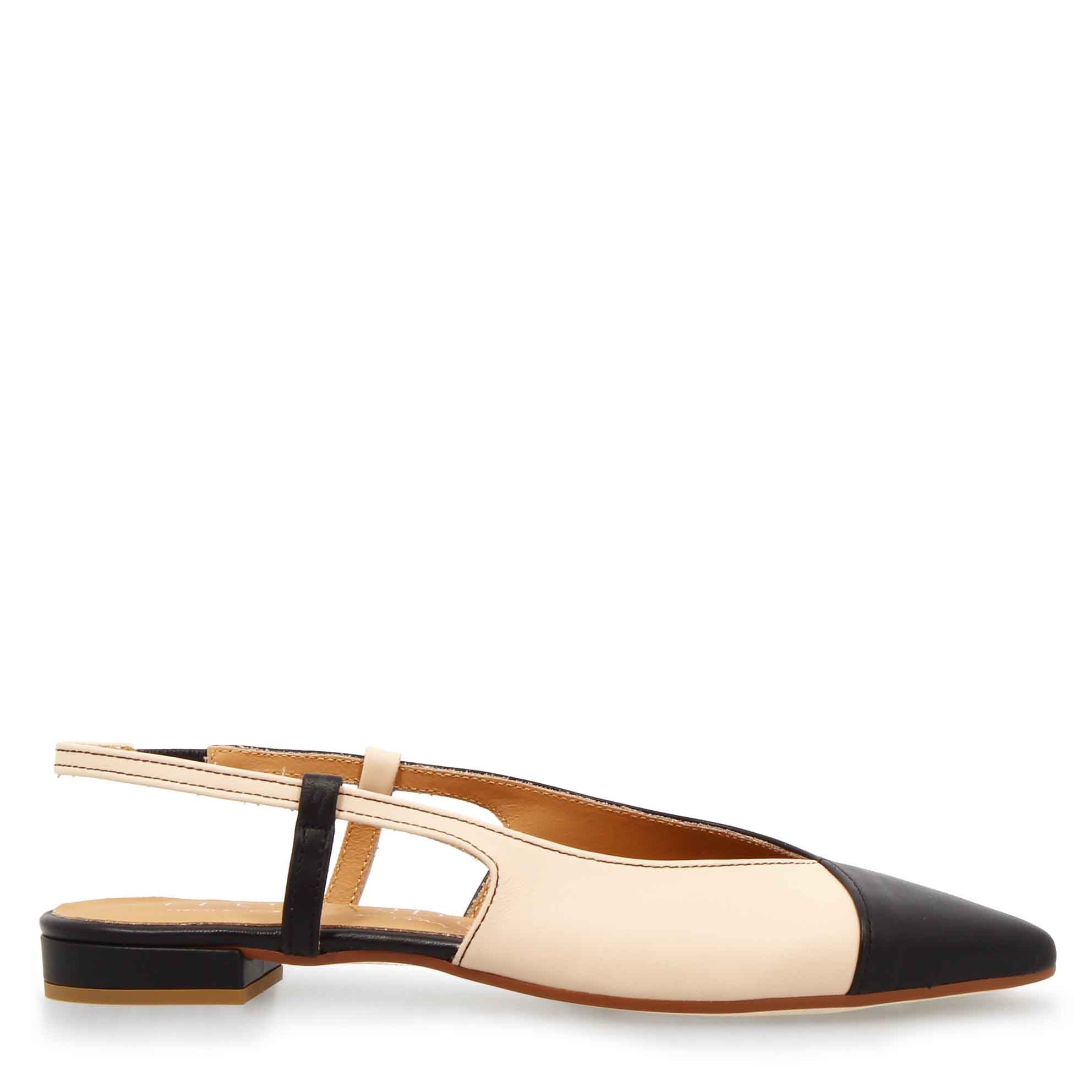 Ballerina slingback da donna in pelle colore nero e rosa