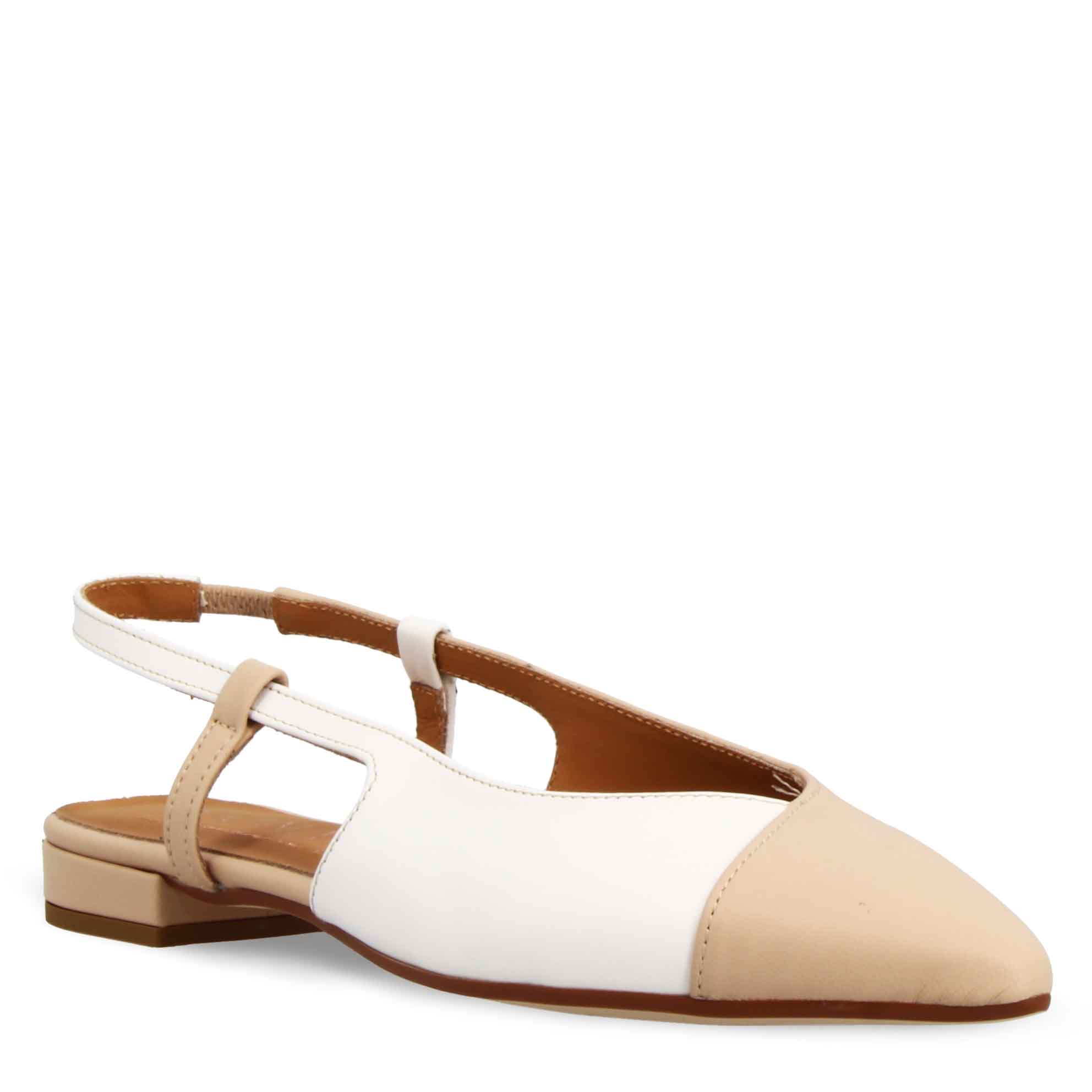 Slingback Ballerina für Damen aus weißem und beigem Leder