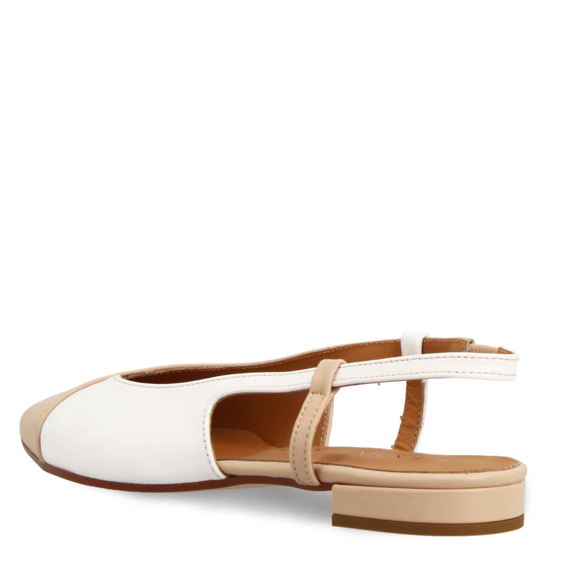 Women's Slingback Ballerina in White and Beige Leather