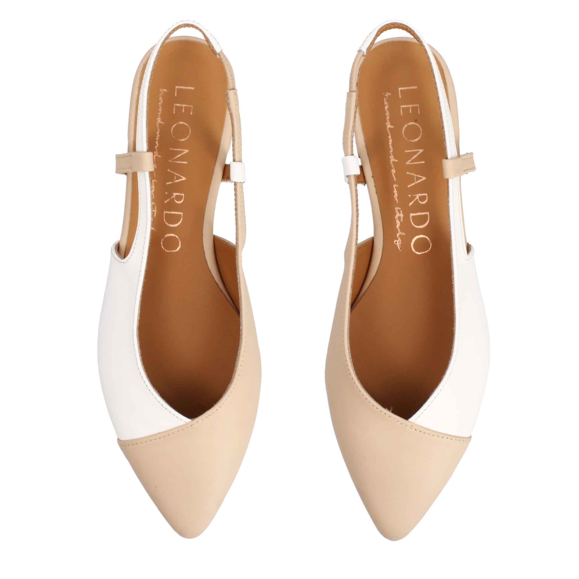 Slingback Ballerina für Damen aus weißem und beigem Leder
