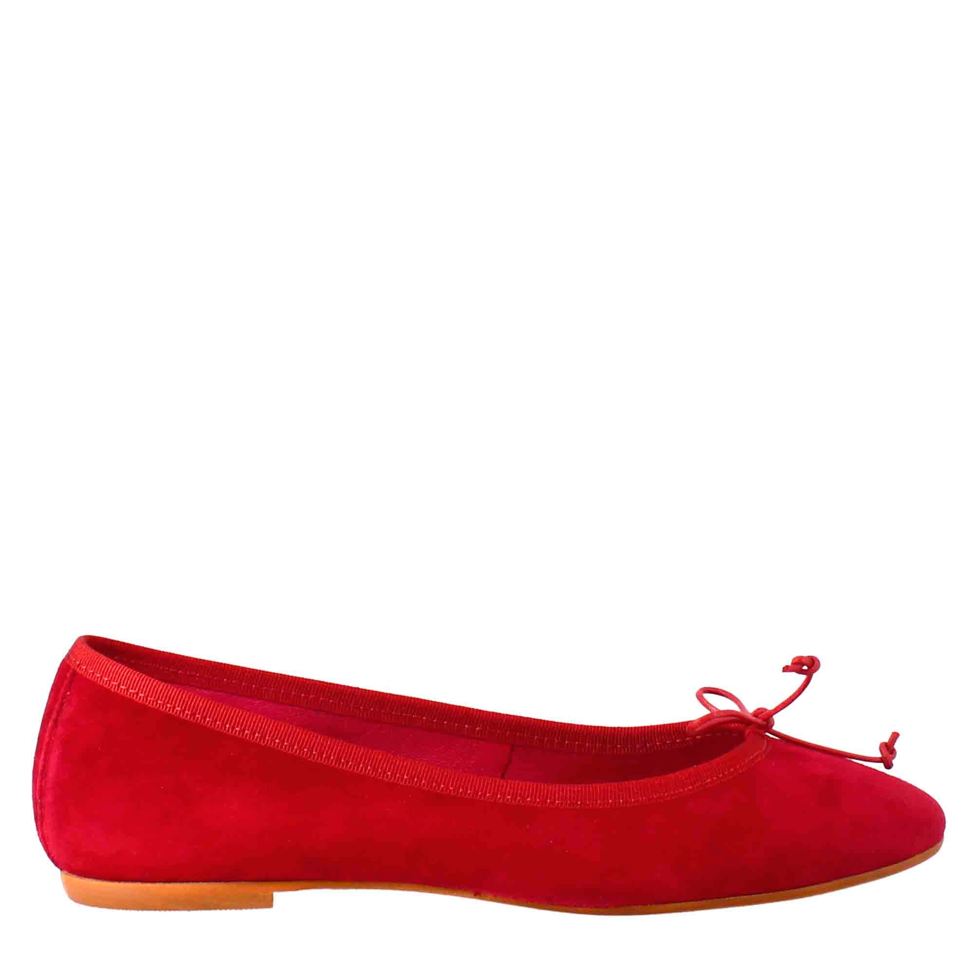 Ballerines en daim rouge clair pour femme sans doublure
