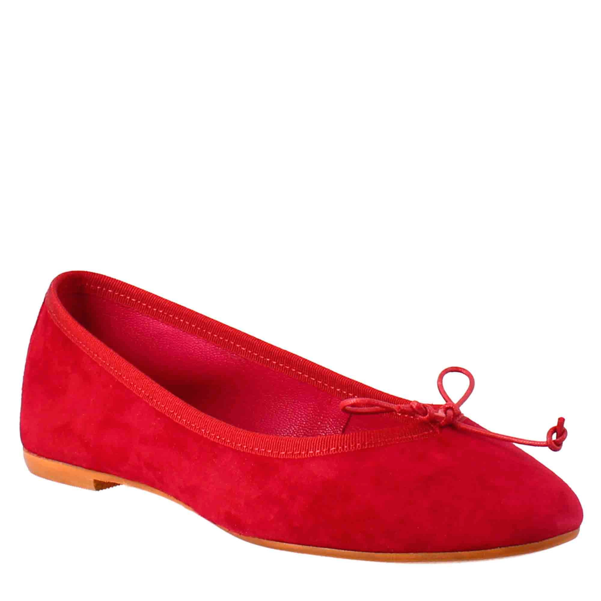 Ballerines en daim rouge clair pour femme sans doublure