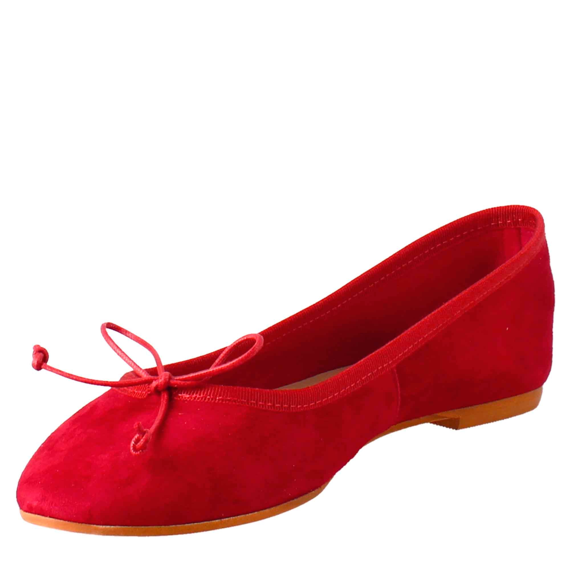Ballerines en daim rouge clair pour femme sans doublure