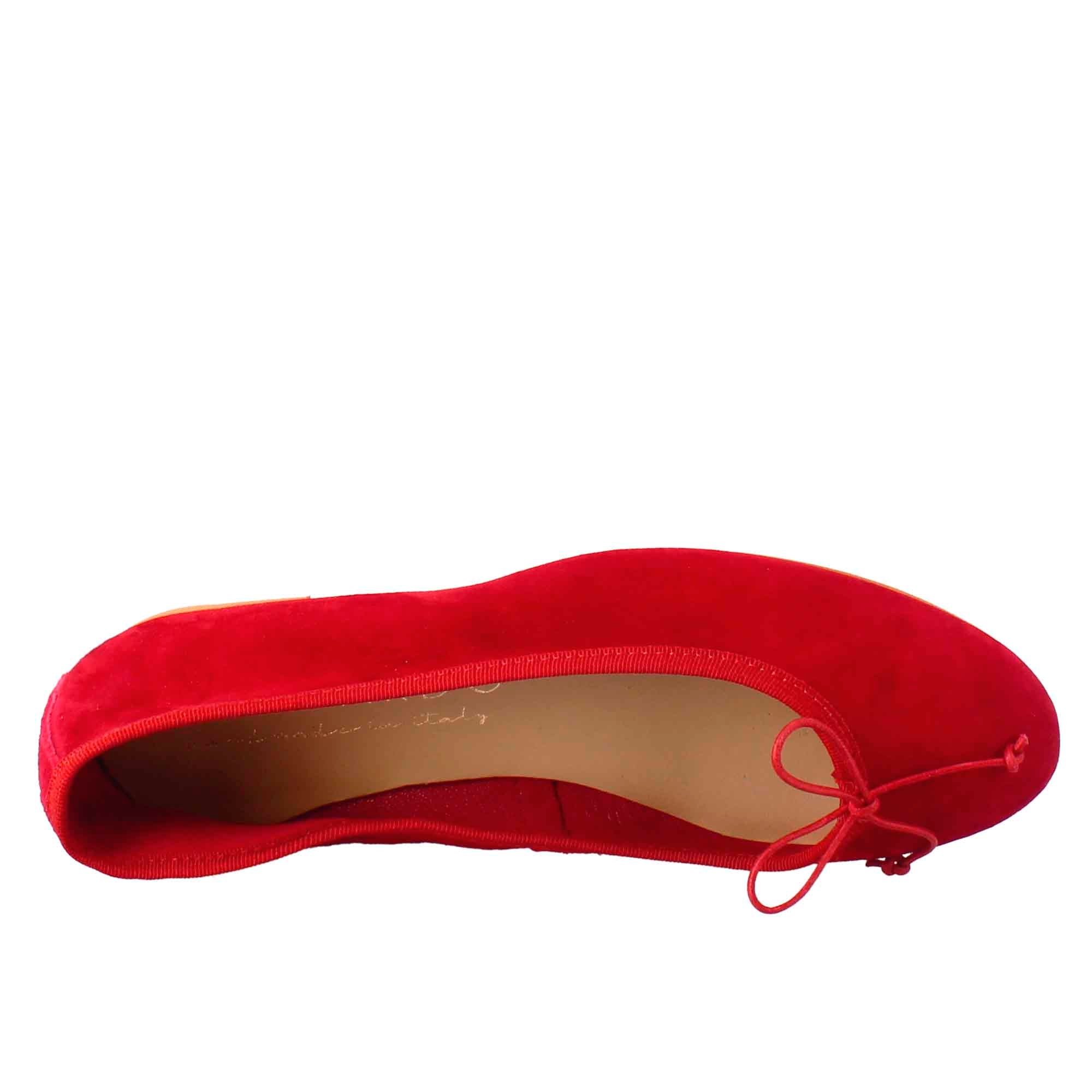Ballerines en daim rouge clair pour femme sans doublure