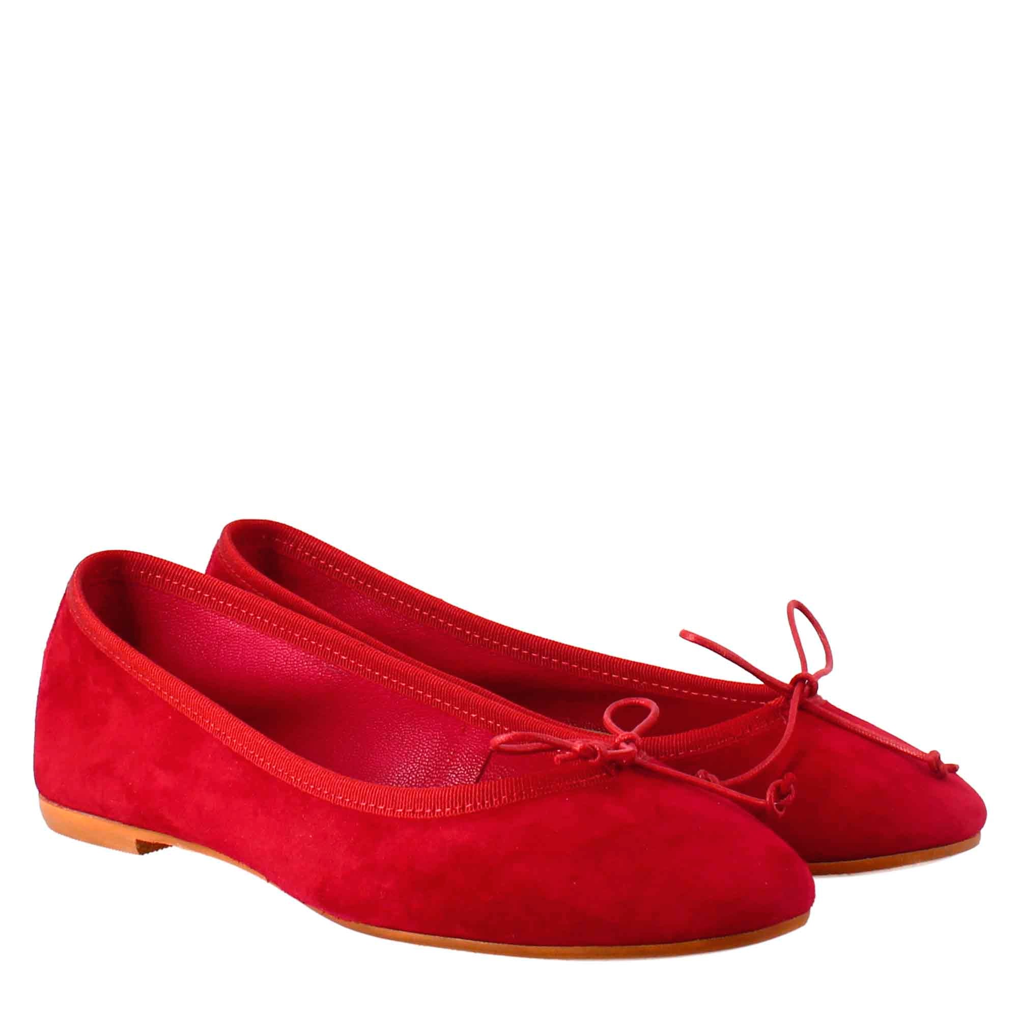 Ballerines en daim rouge clair pour femme sans doublure