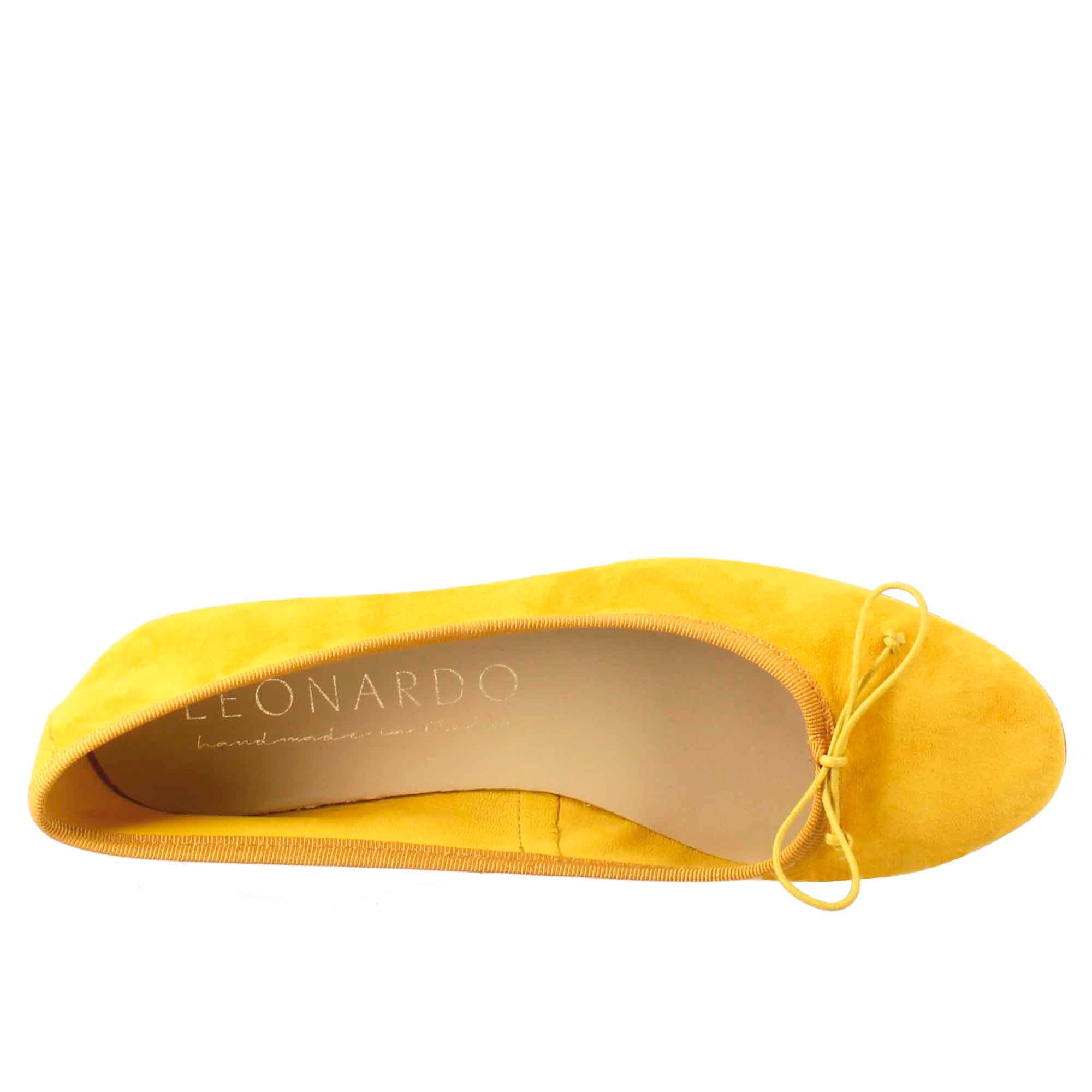 Light unlined yellow suede ballet flats for women