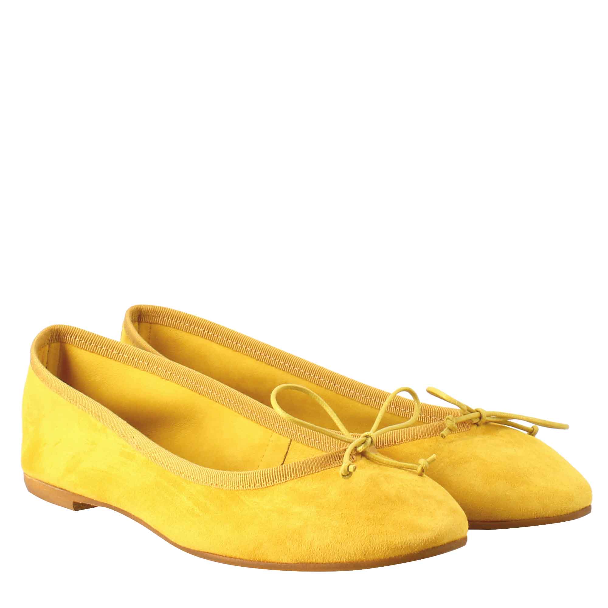 Light unlined yellow suede ballet flats for women