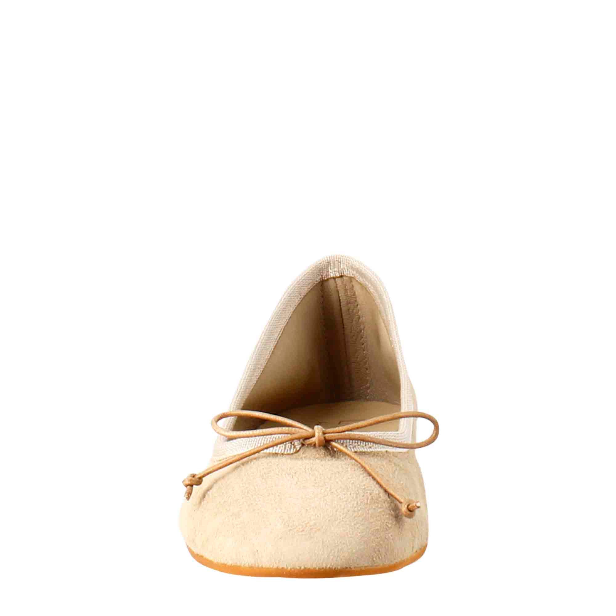 Women's light taupe suede ballet flats without lining