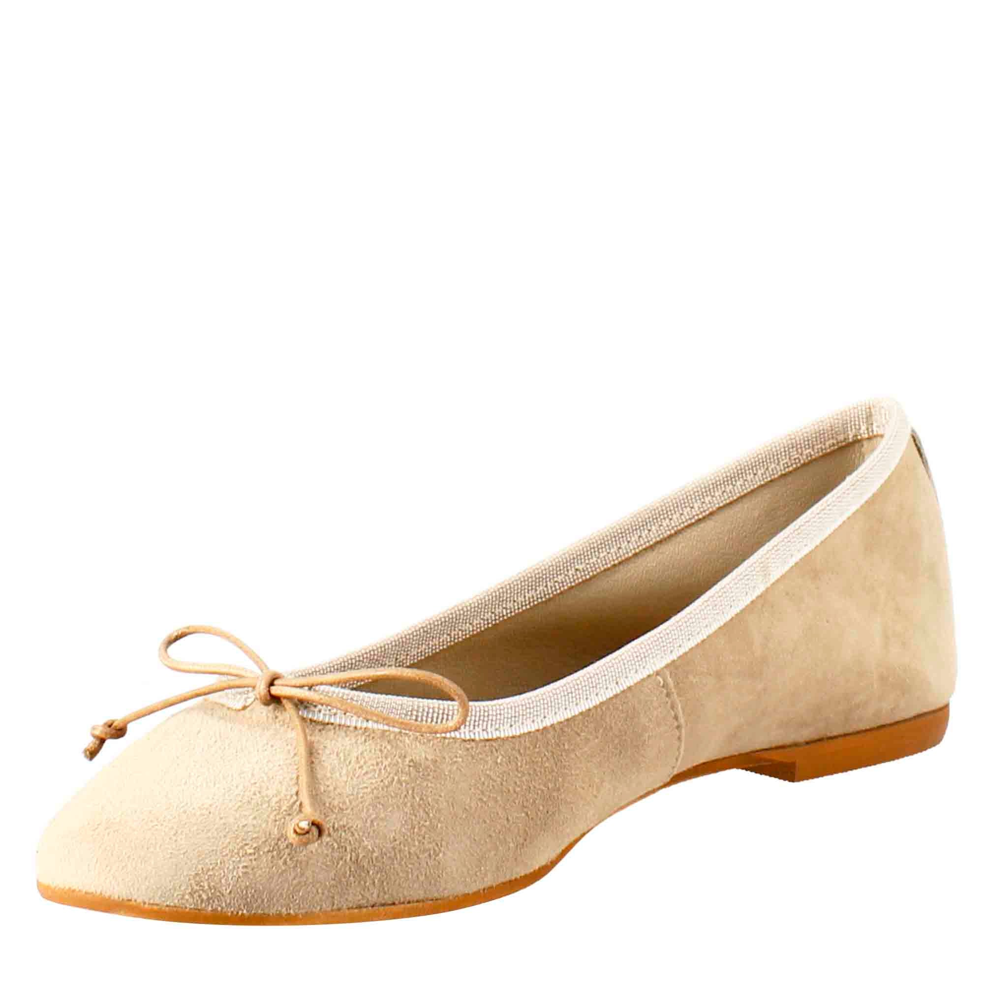 Women's light taupe suede ballet flats without lining