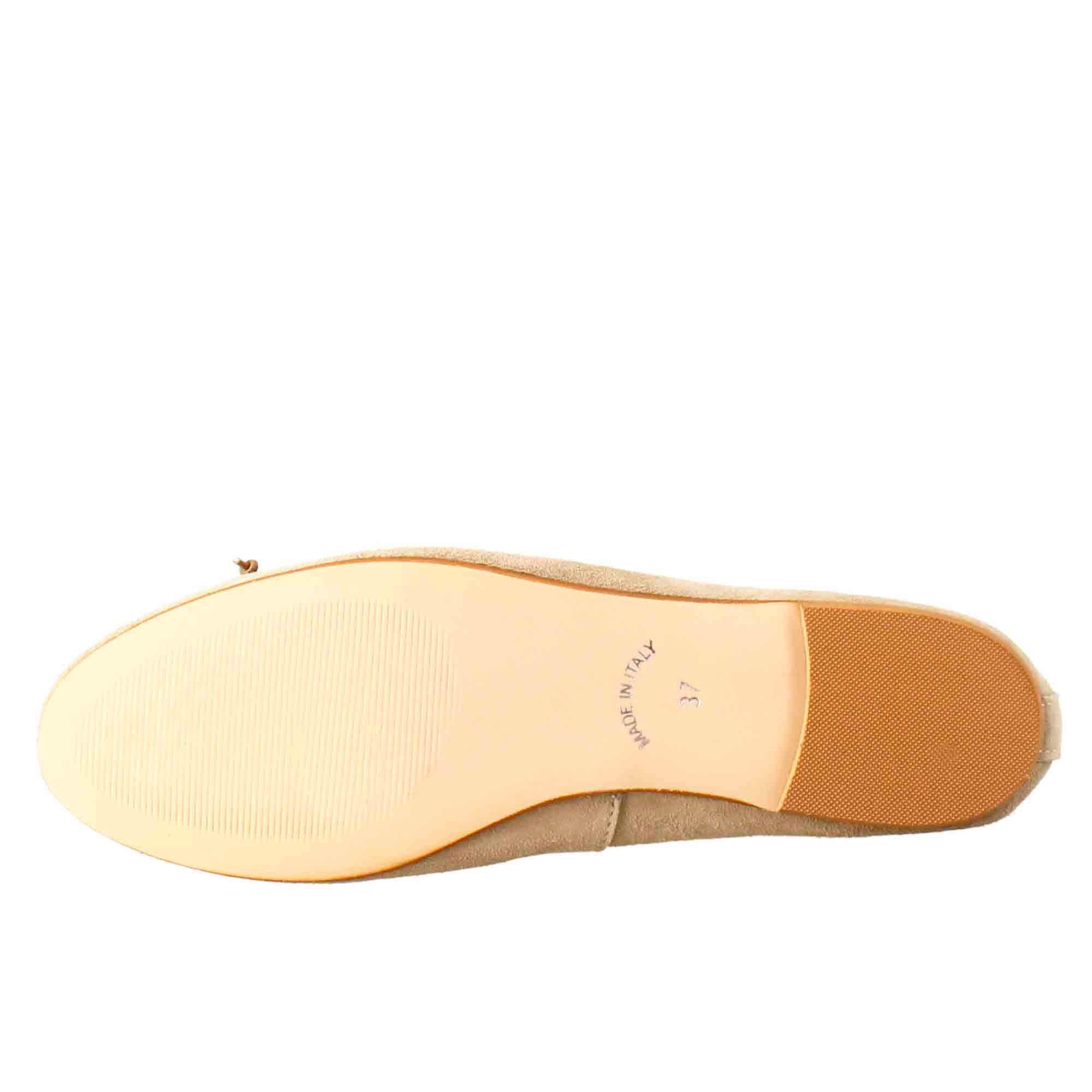 Women's light taupe suede ballet flats without lining