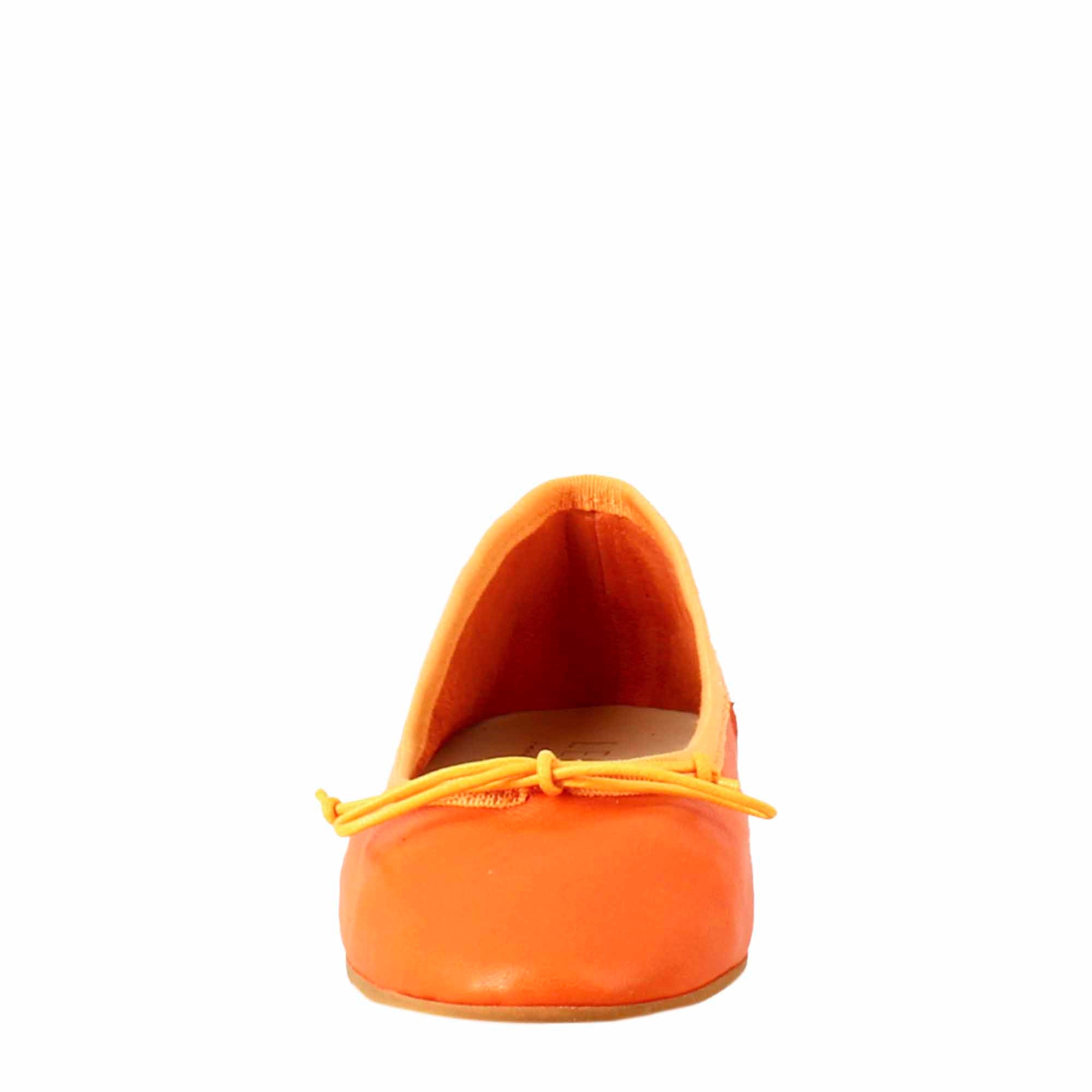 Chaussures plates orange légères pour femmes en cuir lisse