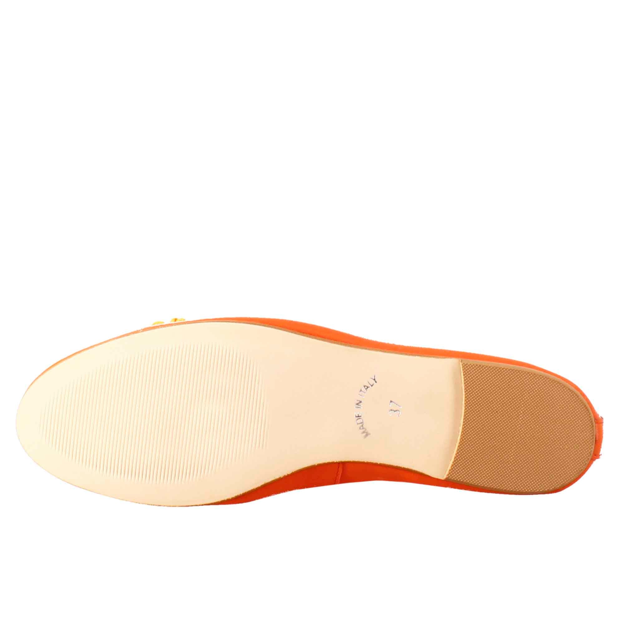 Chaussures plates orange légères pour femmes en cuir lisse