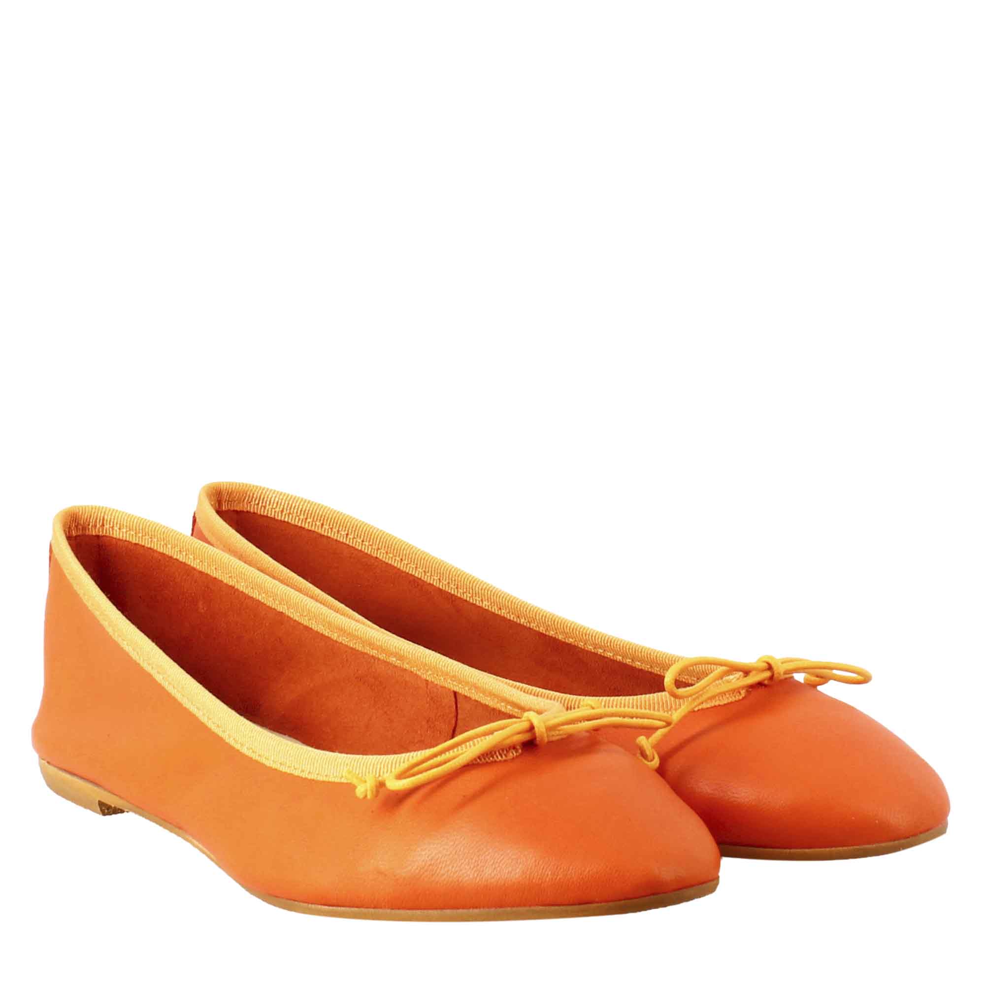 Chaussures plates orange légères pour femmes en cuir lisse