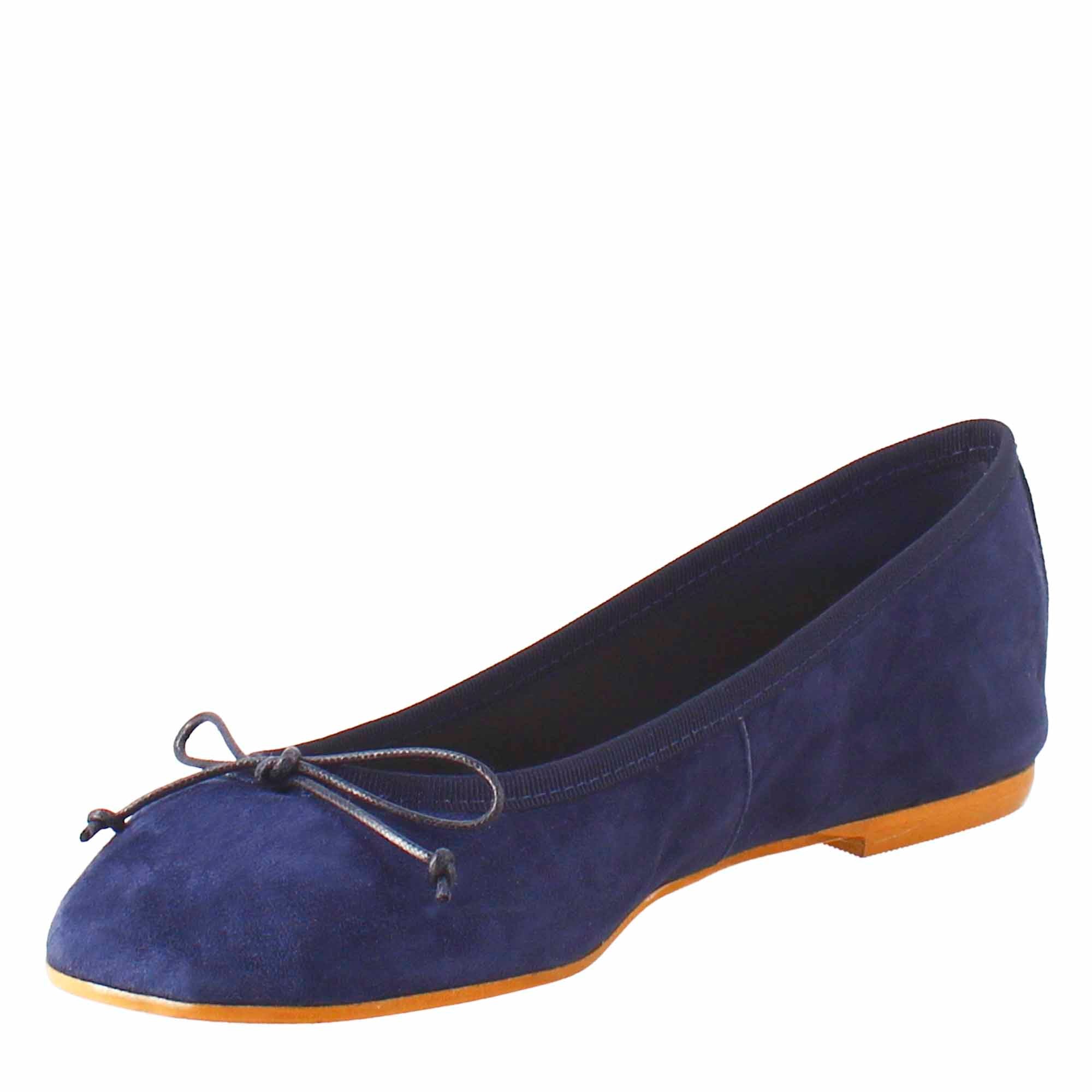 Light blue suede ballet flats for women without lining