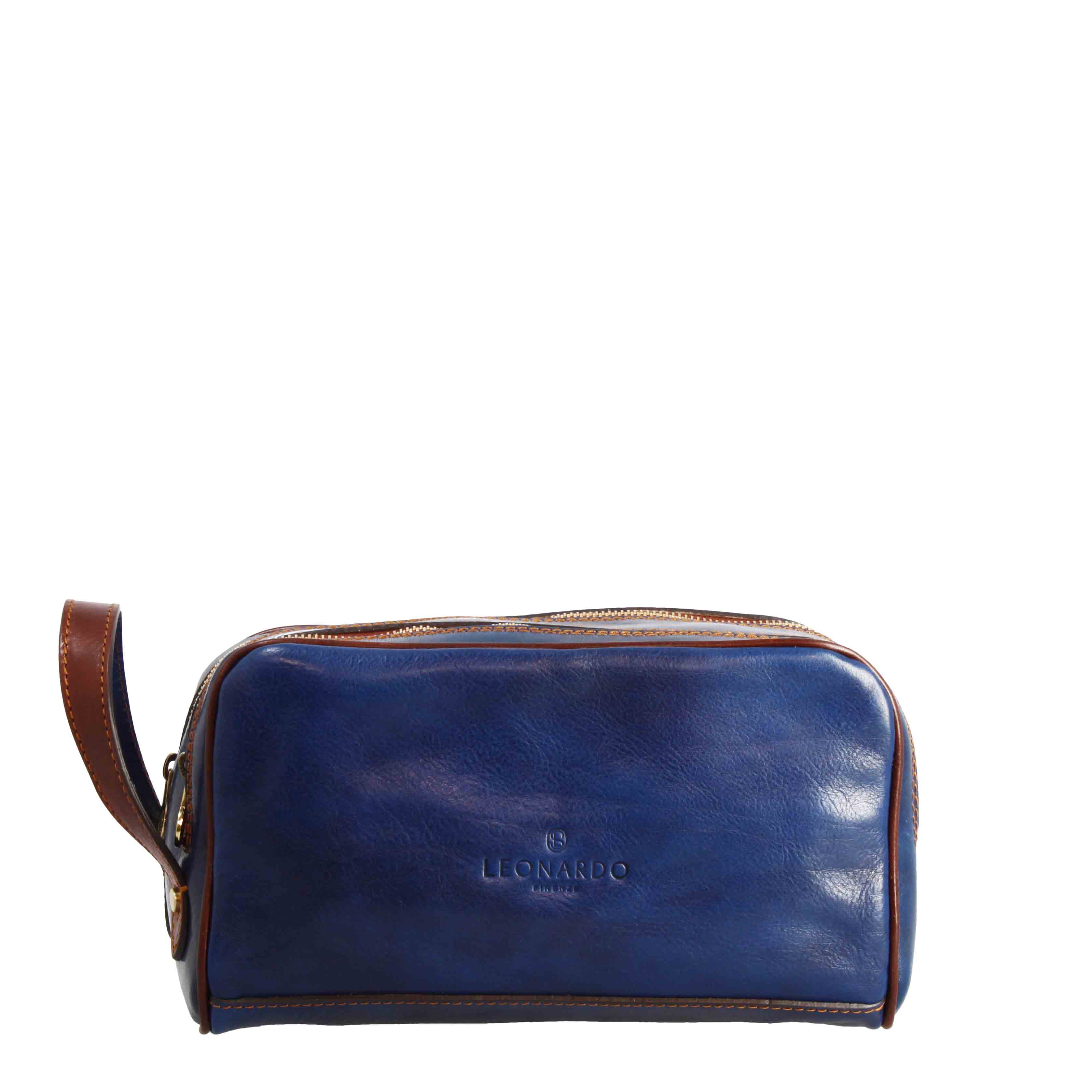 Necessaire doppio grande in pelle pieno fiore con doppia zip e tasca utility - LeonardoShoes