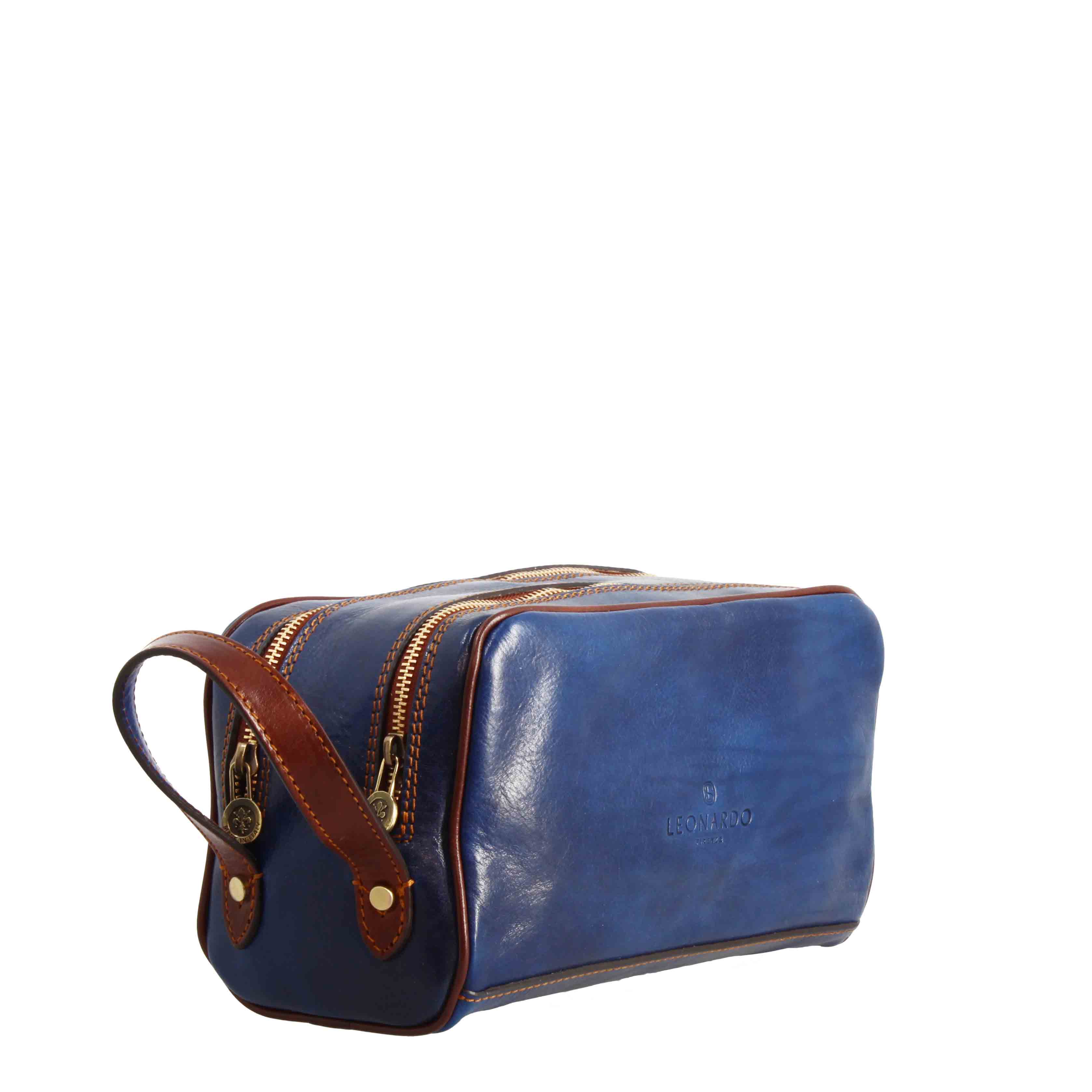 Necessaire doppio grande in pelle pieno fiore con doppia zip e tasca utility - LeonardoShoes