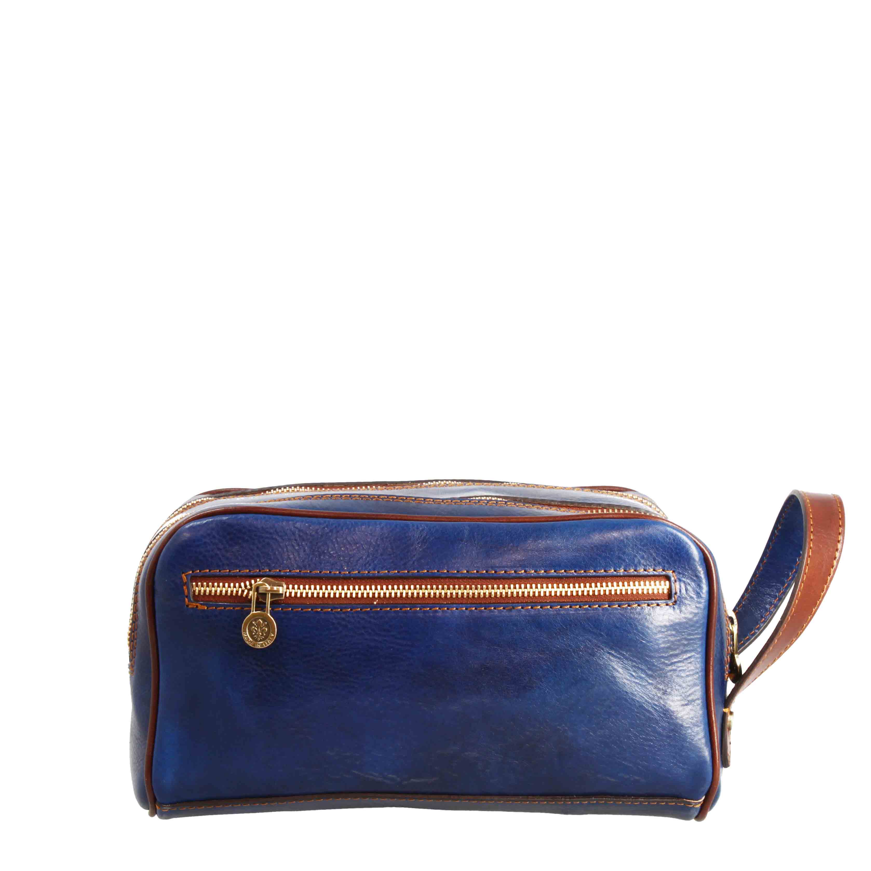 Necessaire doppio grande in pelle pieno fiore con doppia zip e tasca utility - LeonardoShoes