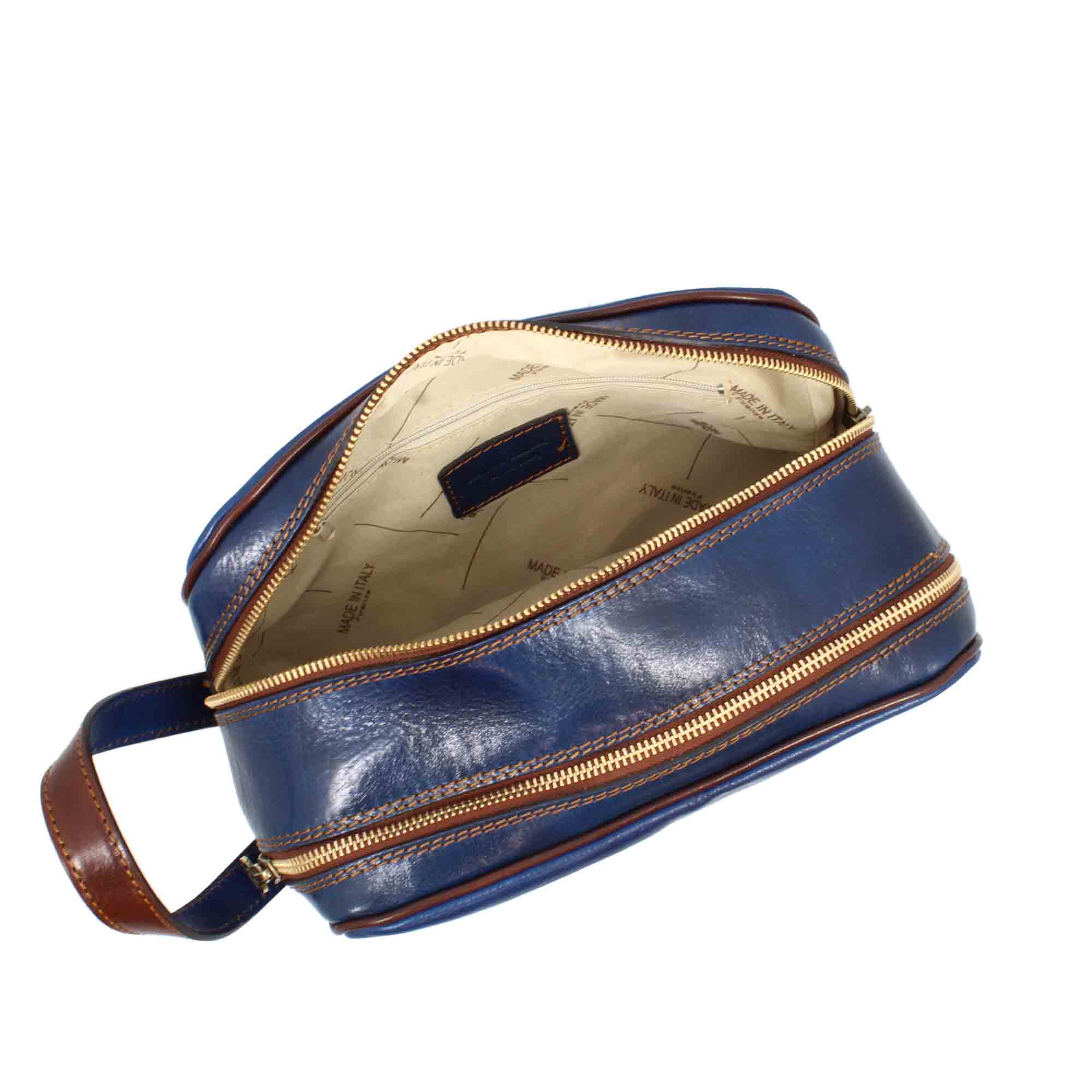 Necessaire doppio grande in pelle pieno fiore con doppia zip e tasca utility - LeonardoShoes