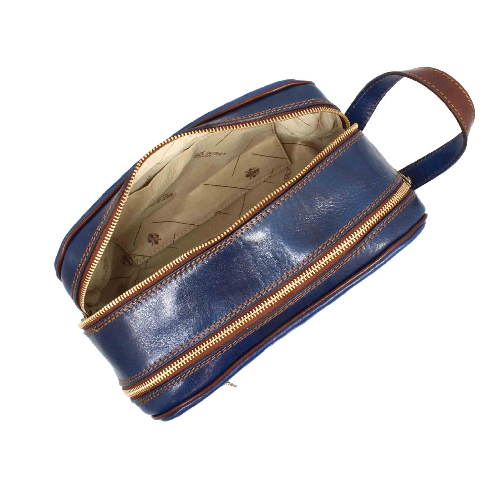 Necessaire doppio grande in pelle pieno fiore con doppia zip e tasca utility - LeonardoShoes