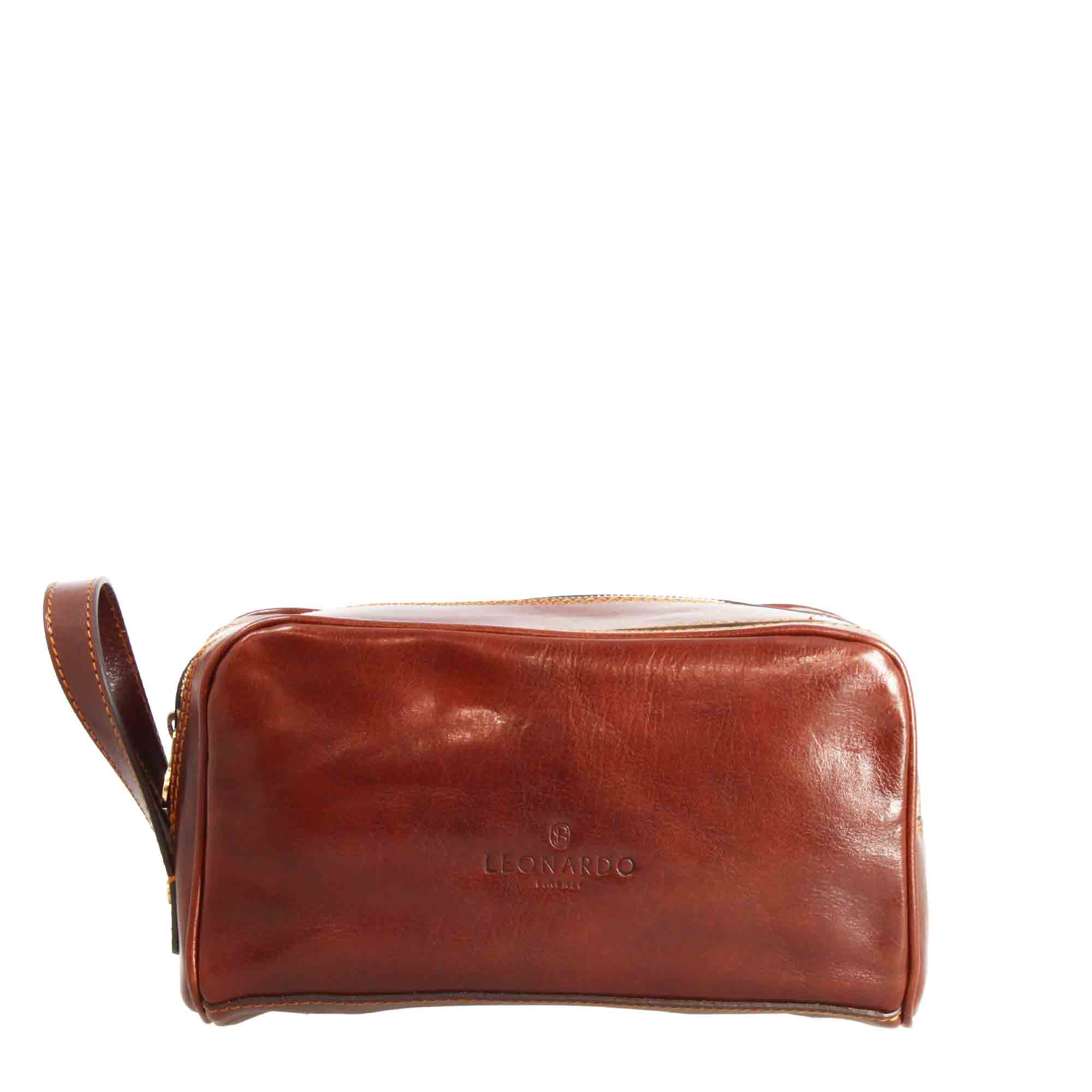Necessaire doppio grande in pelle pieno fiore con doppia zip e tasca utility - LeonardoShoes