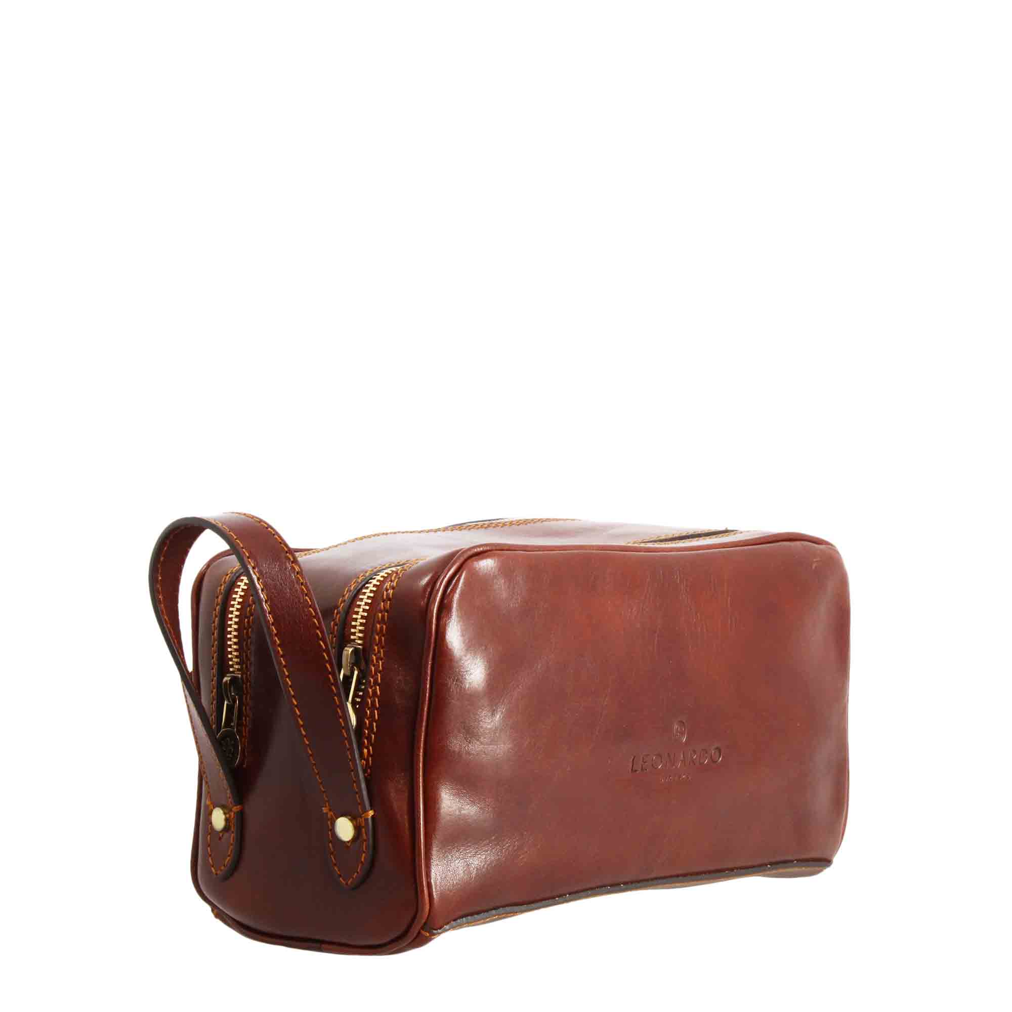 Necessaire doppio grande in pelle pieno fiore con doppia zip e tasca utility - LeonardoShoes