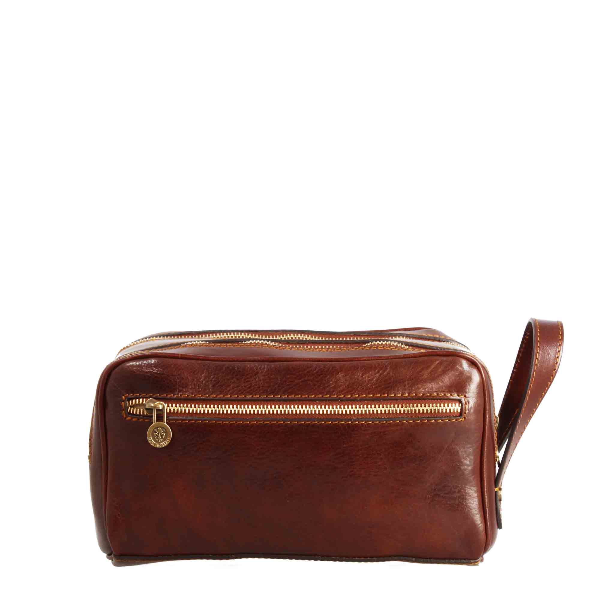 Necessaire doppio grande in pelle pieno fiore con doppia zip e tasca utility - LeonardoShoes
