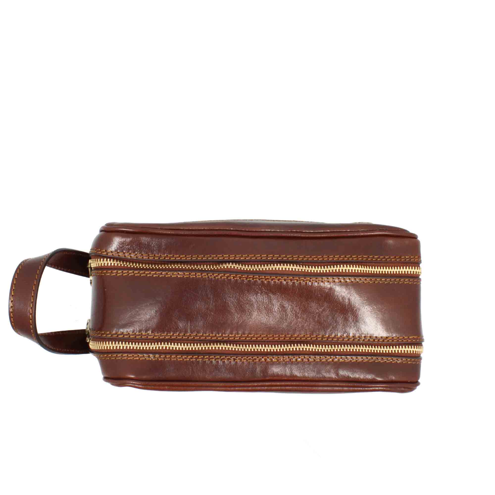 Necessaire doppio grande in pelle pieno fiore con doppia zip e tasca utility - LeonardoShoes
