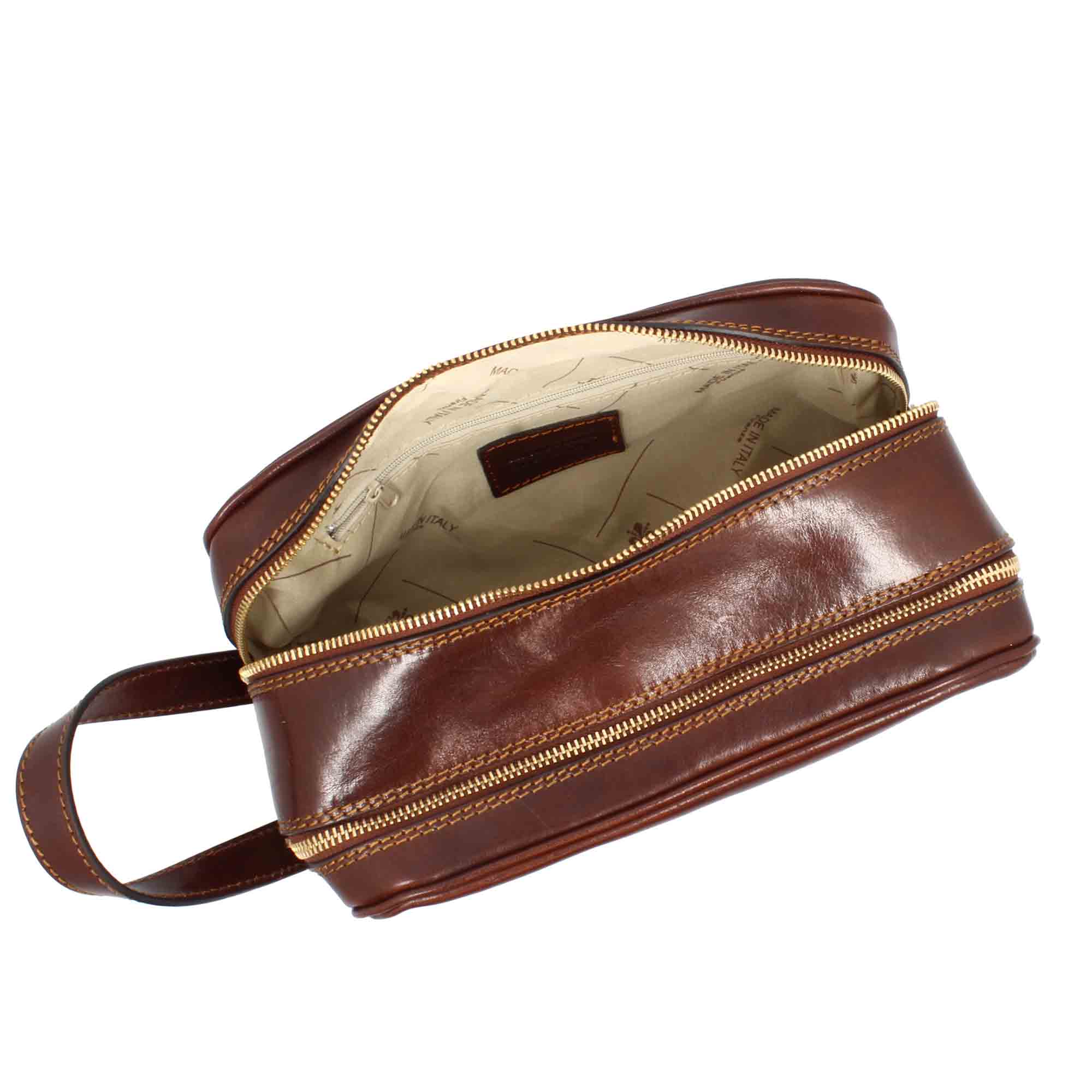 Necessaire doppio grande in pelle pieno fiore con doppia zip e tasca utility - LeonardoShoes